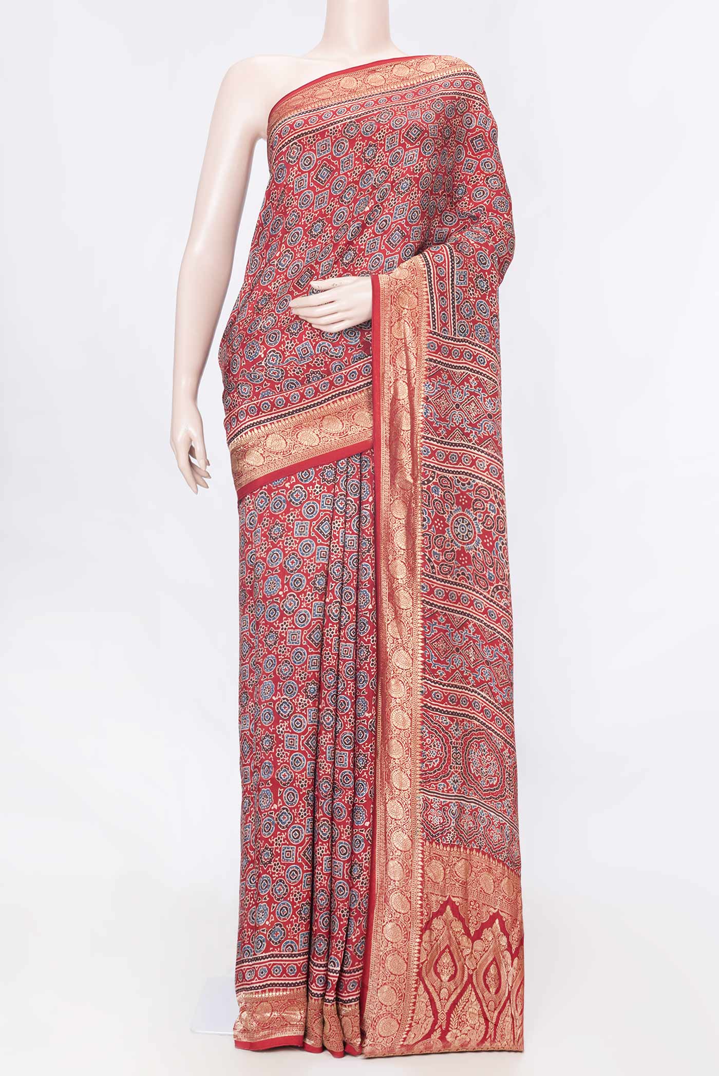 Red Dual Tone Satin Ruffle Saree