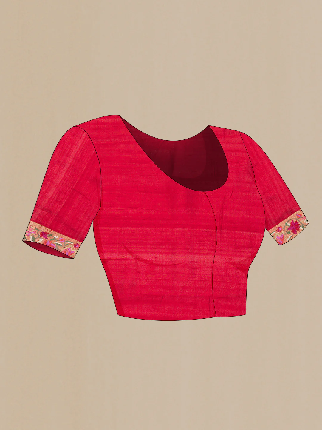Red Tussar Silk Saree - Image 5