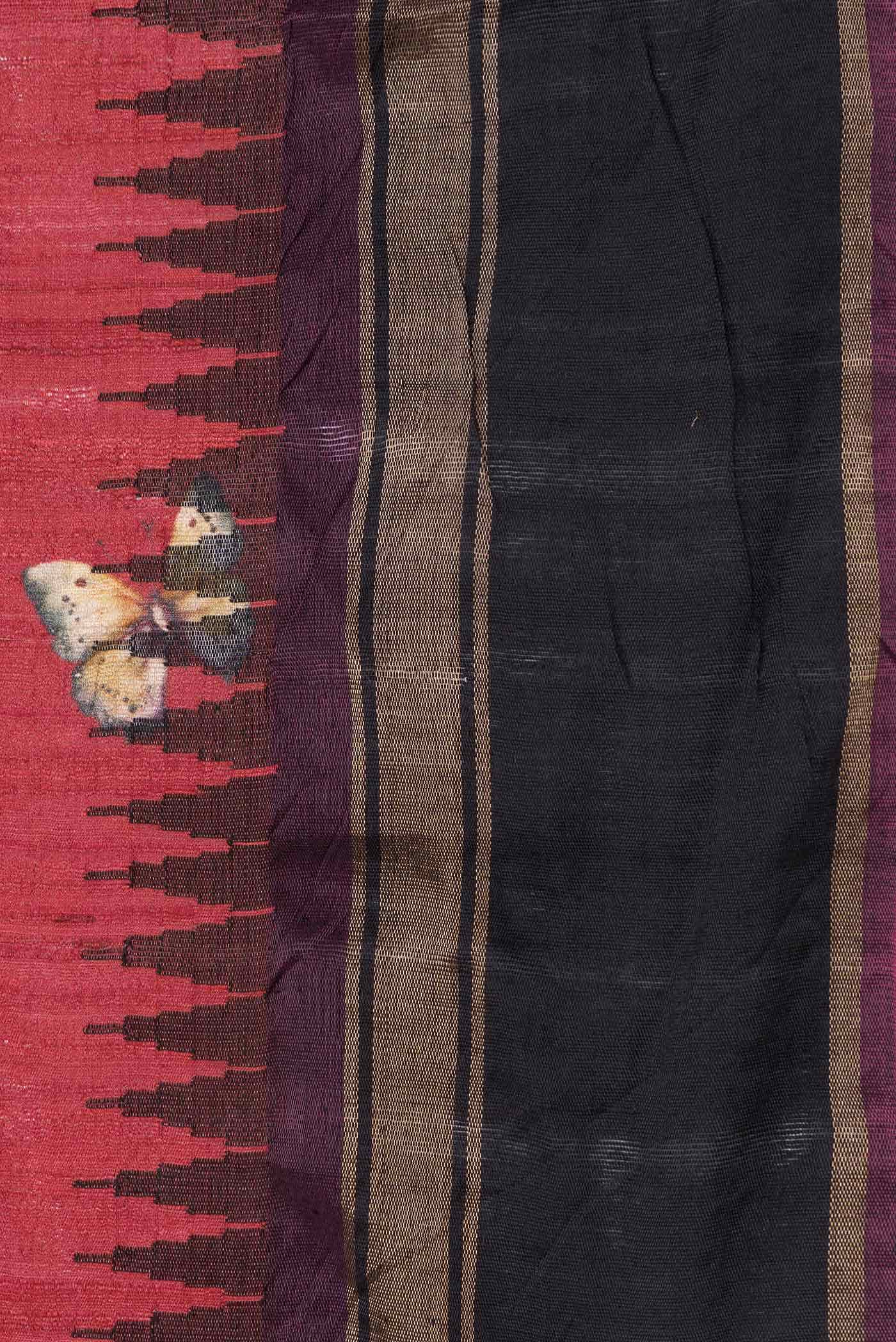 Red Dual Tone Tussar Silk Saree - Image 3