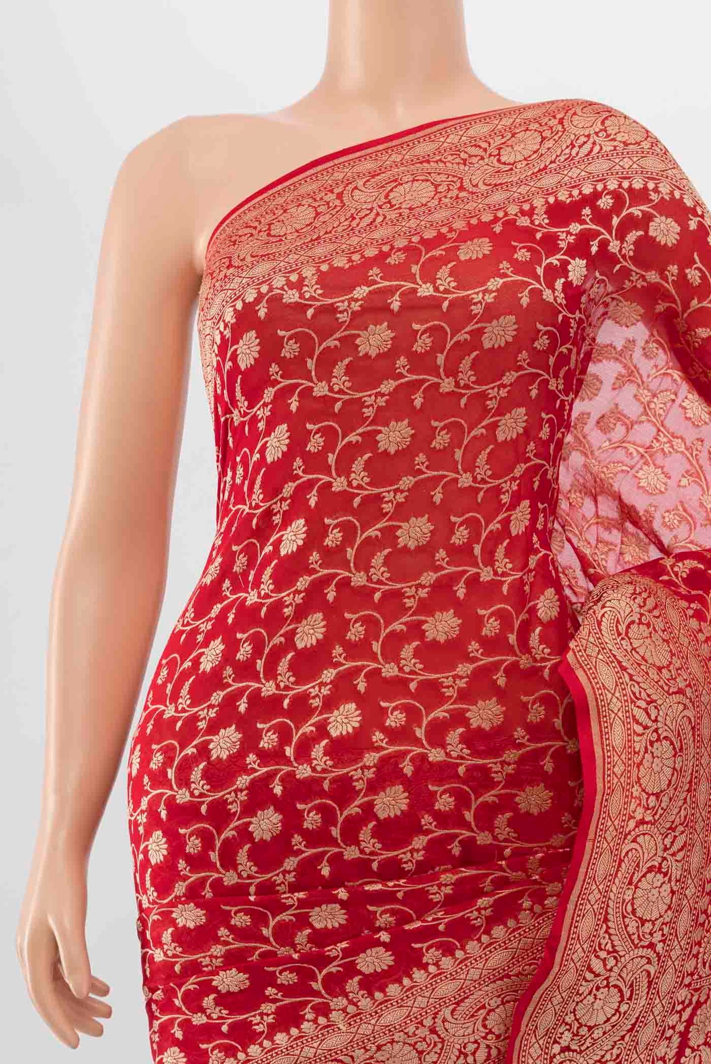 Red Banarasi Georgette Saree - Image 2