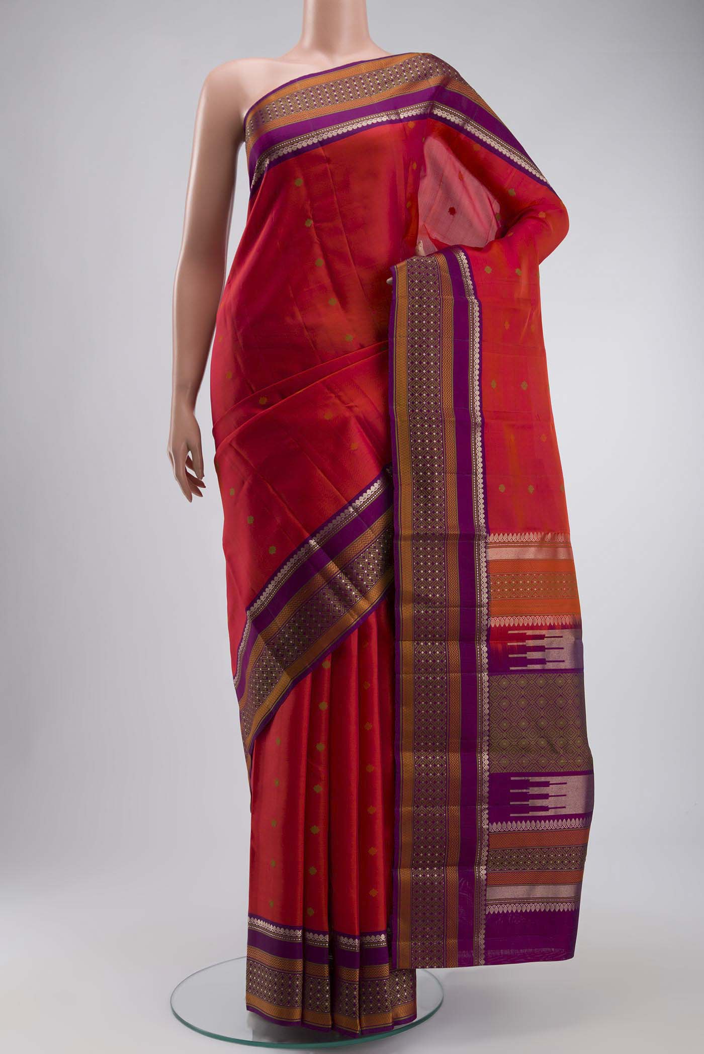 Pink with Orange Color Kanchipuram Silk Saree