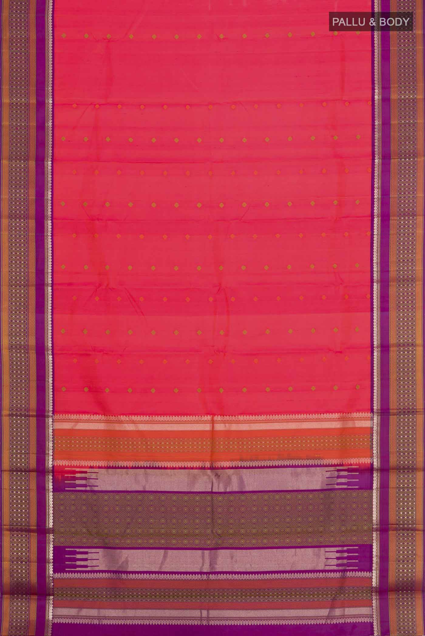 Pink with Orange Color Kanchipuram Silk Saree - Image 6