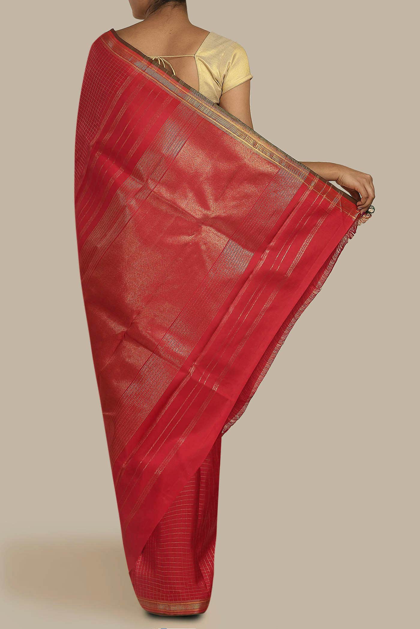 Pure Silk Pure Zari Red Kanchipuram Saree - Image 2