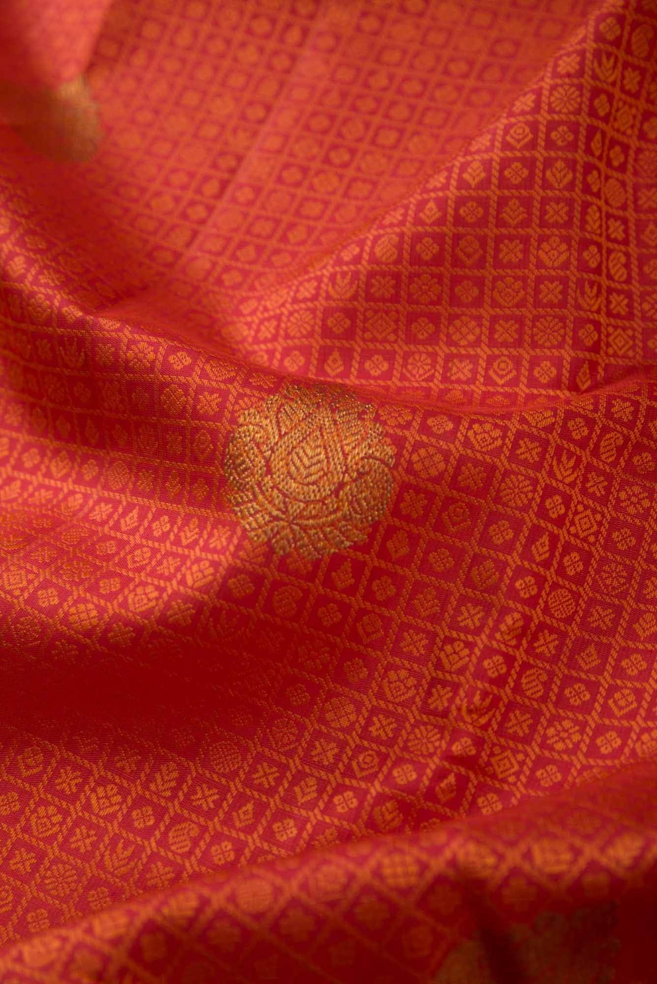 Pure Silk Pure Zari Red Dual Tone Kanchipuram Saree - Image 3