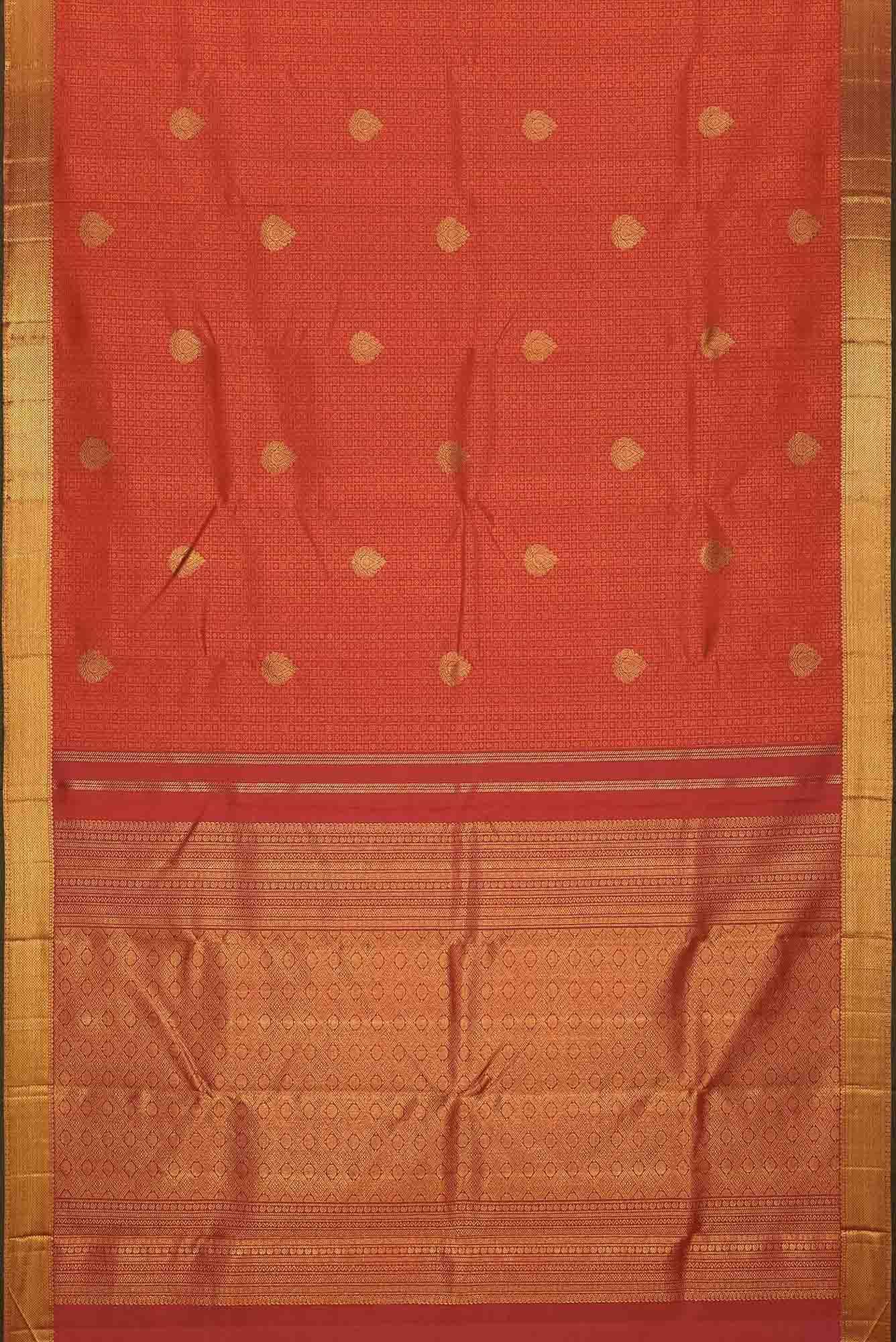 Pure Silk Pure Zari Red Dual Tone Kanchipuram Saree - Image 4