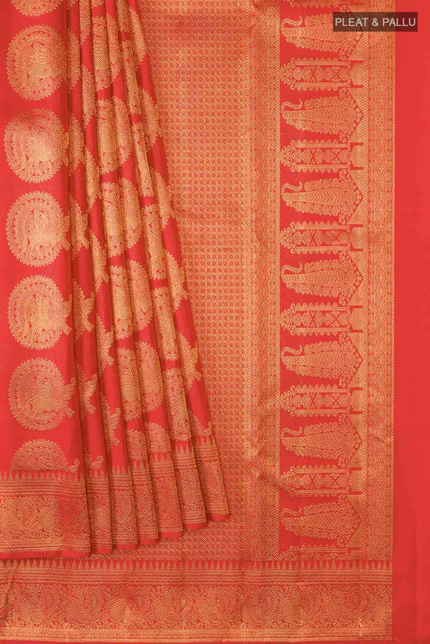 Pure Silk Pure Zari Red Kanjivaram Saree - Image 2