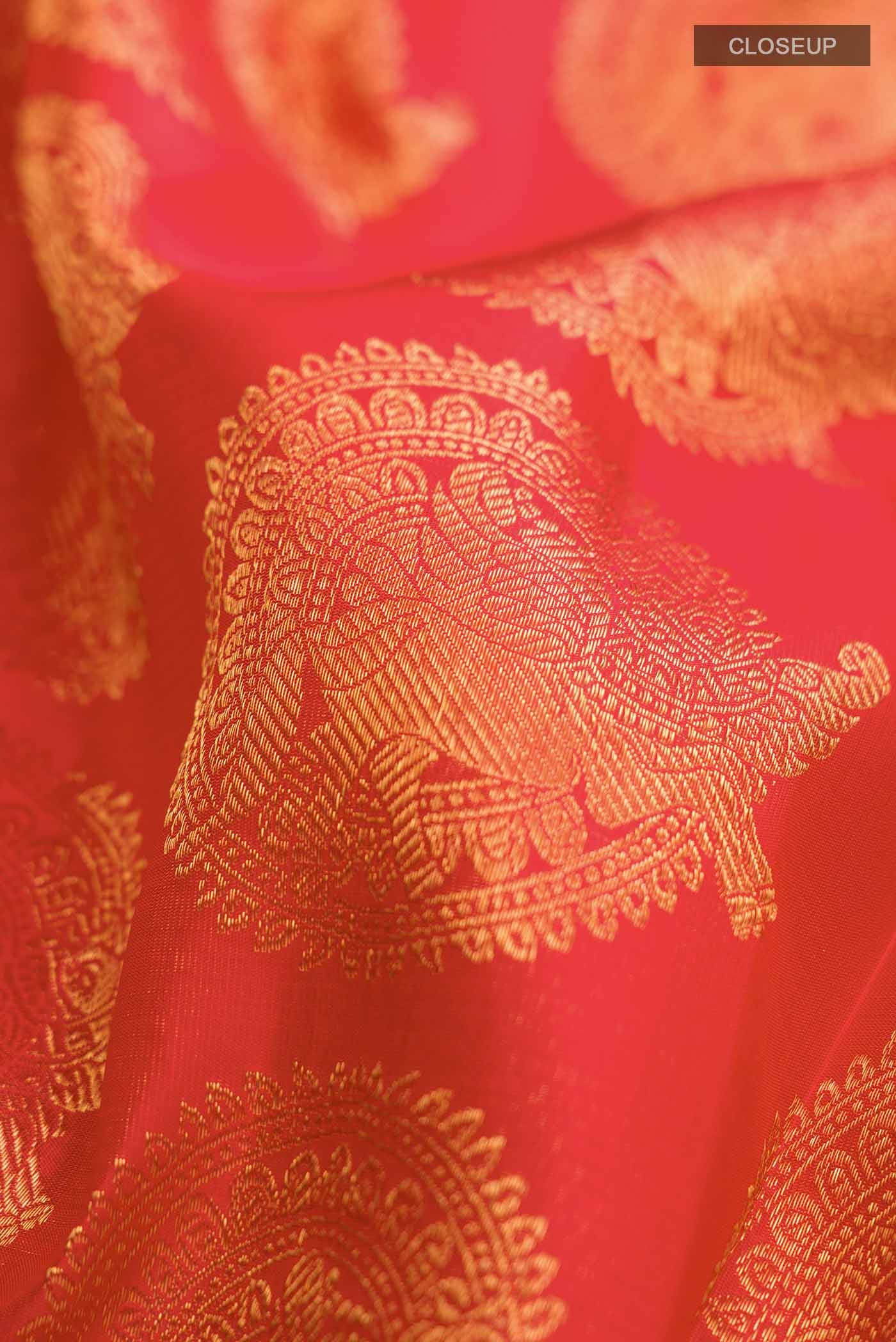 Pure Silk Pure Zari Red Kanjivaram Saree - Image 3