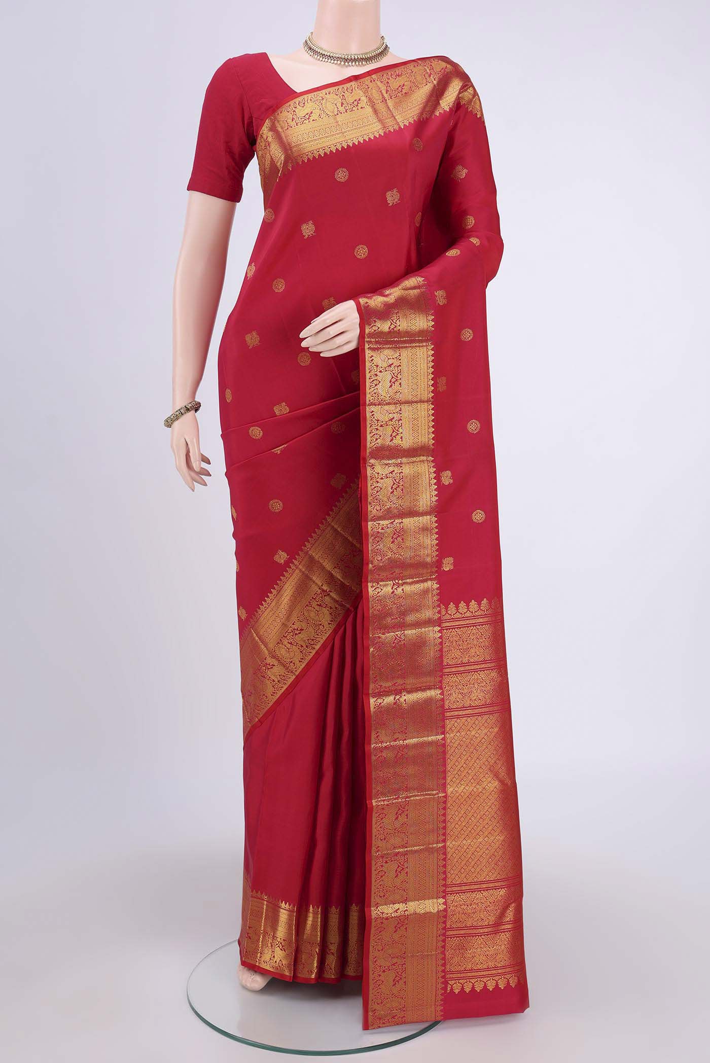 Pink with Red Color Kanjivaram Silk Saree