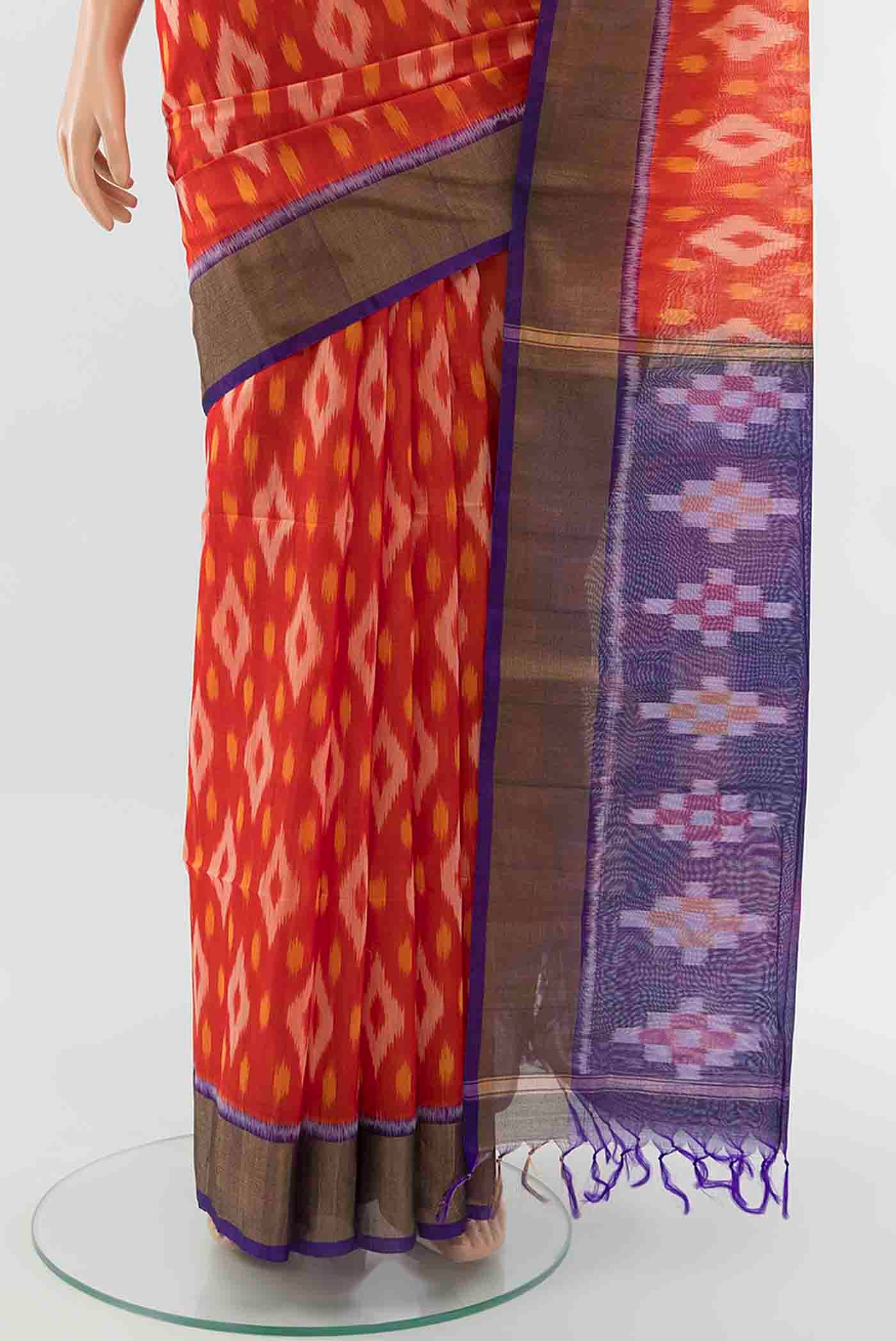 Red Kora Cotton Saree - Image 3