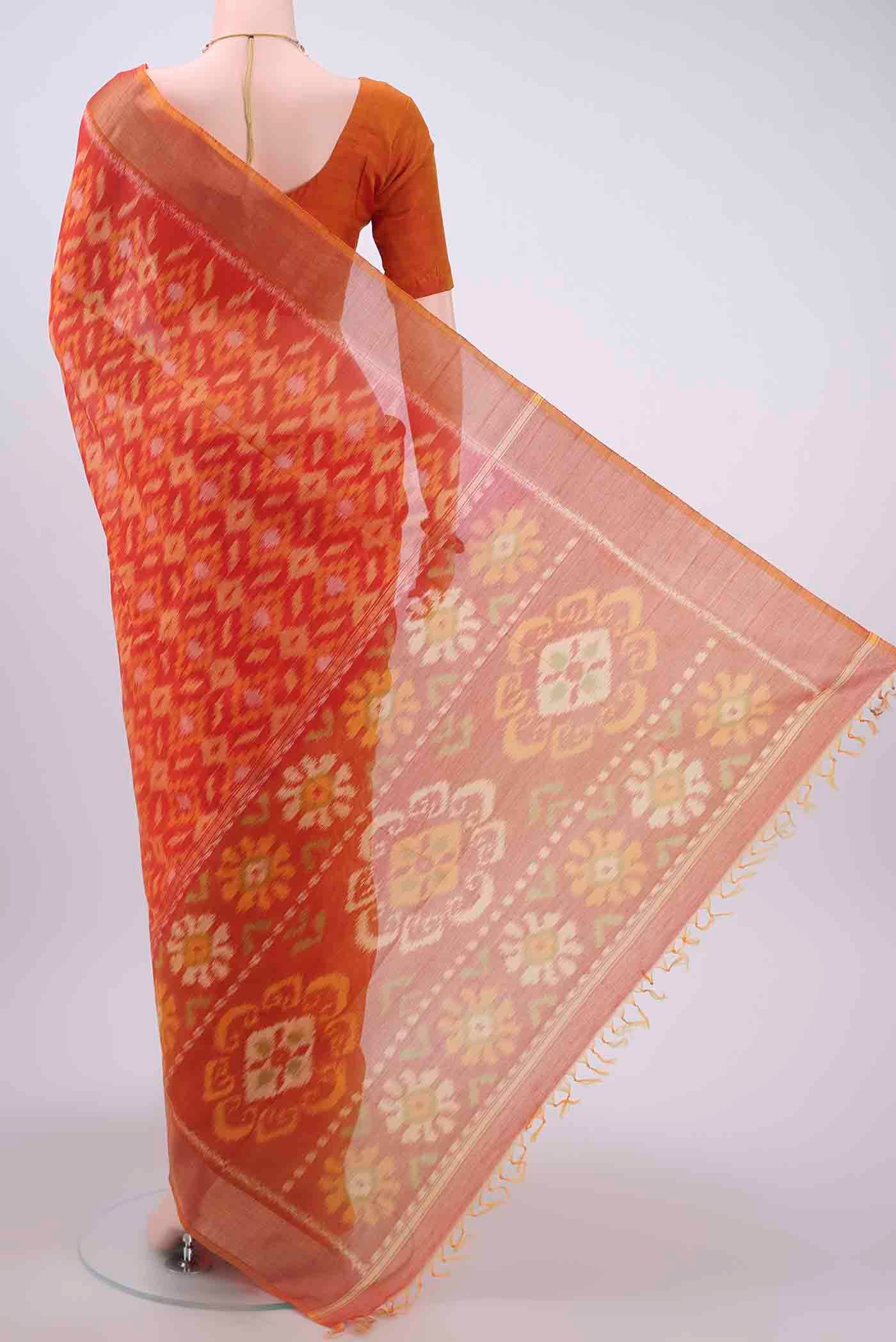 Orange Kora Cotton Saree - Image 3