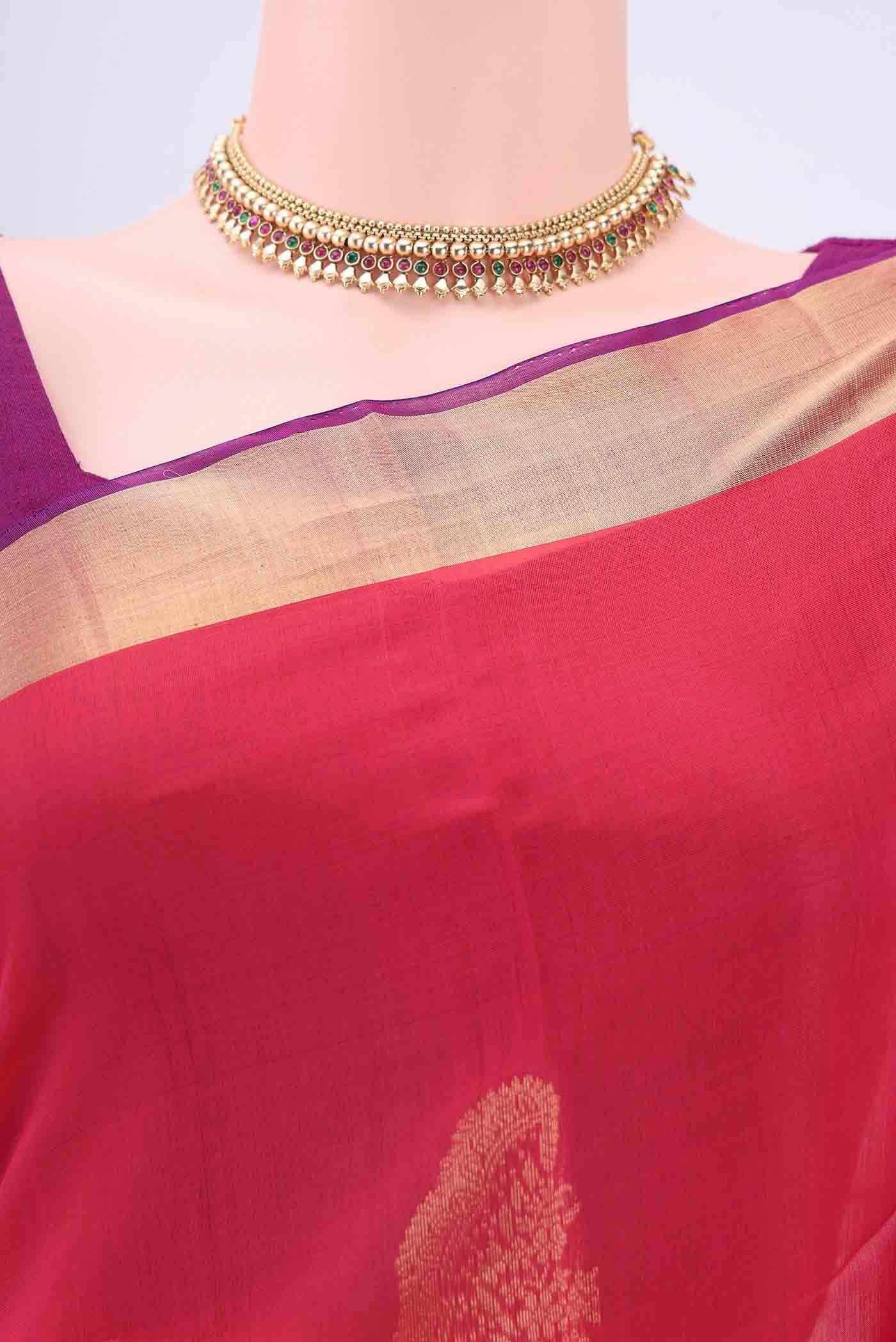 Red Kora Cotton Saree - Image 2
