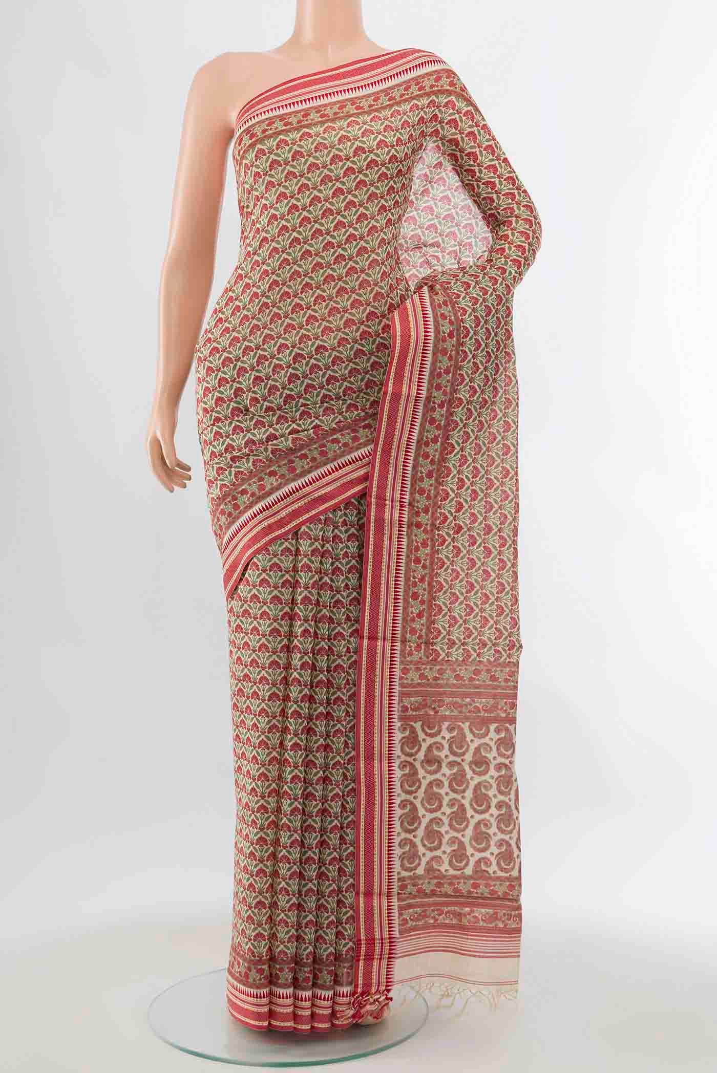 Red Maheshwari Silk Cotton Saree