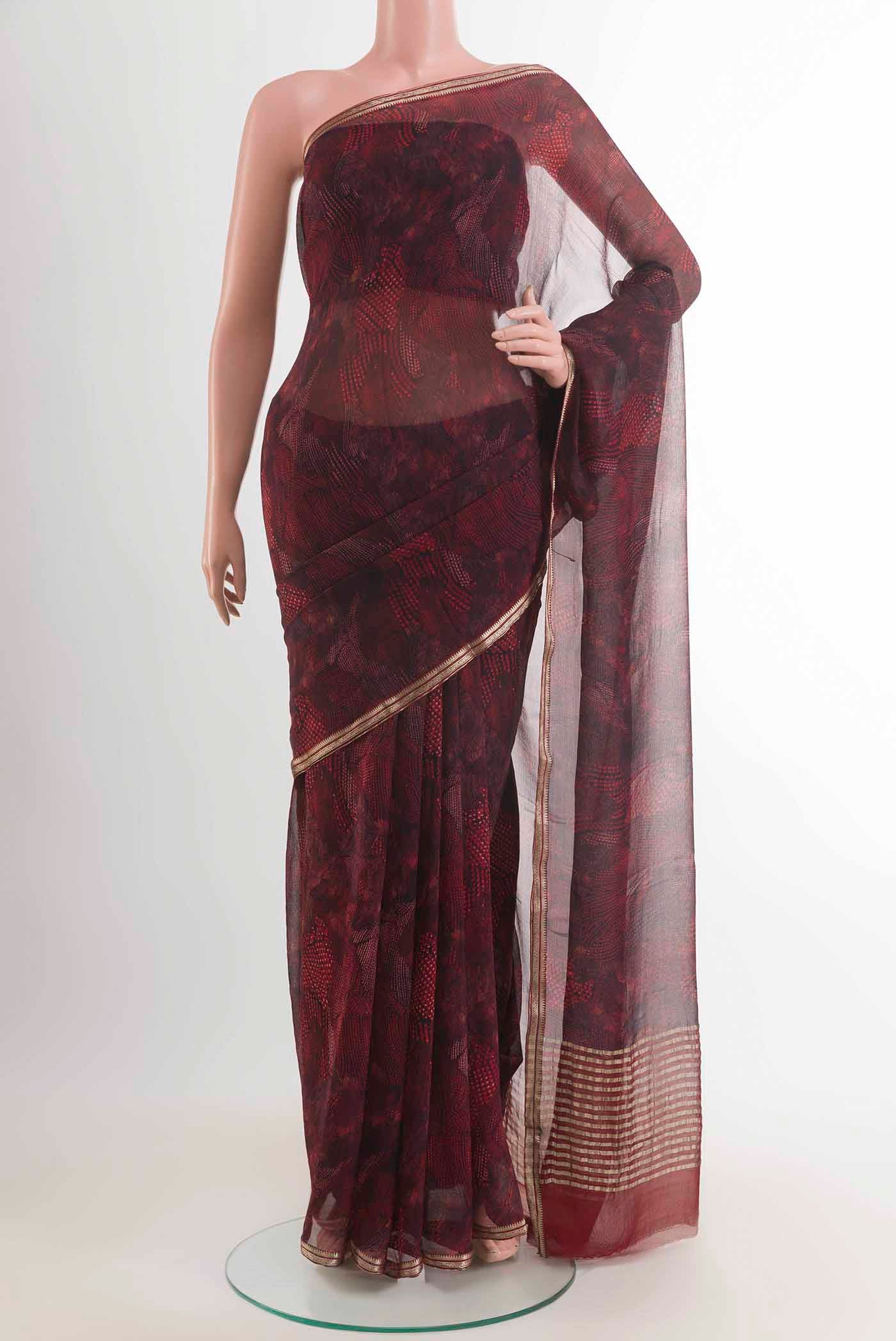 Coffee Brown Mysore Chiffon Saree