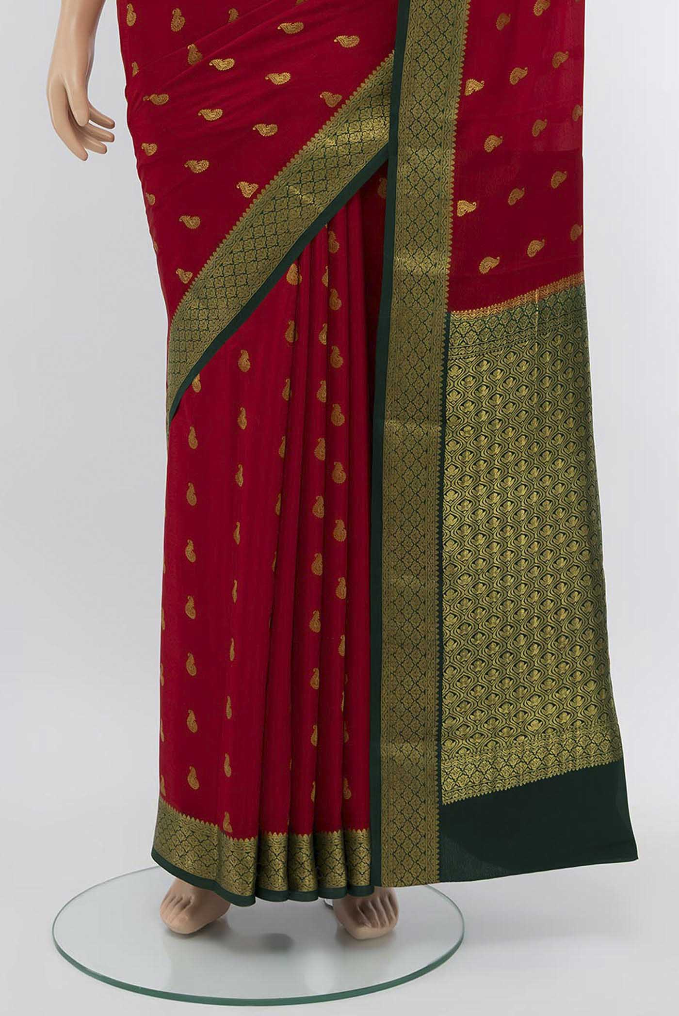 Red Mysore Crepe Saree - Image 3