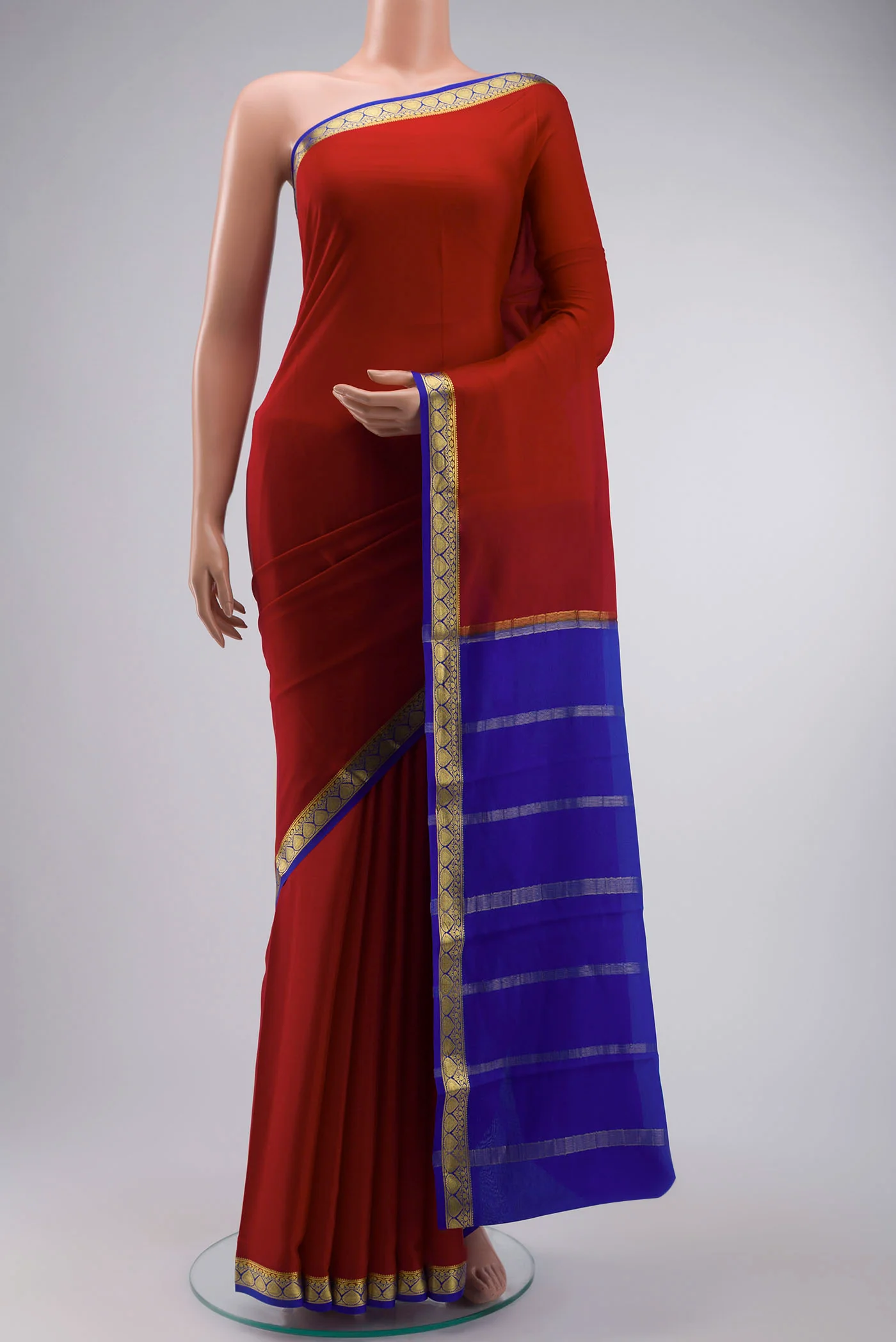 Red Mysore Crepe Saree