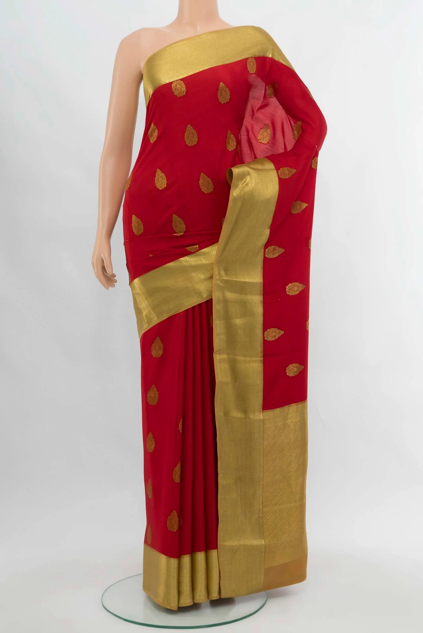 Red Mysore Crepe Saree