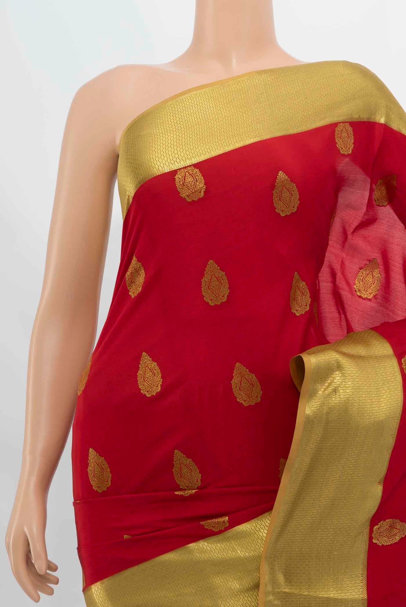 Red Mysore Crepe Saree - Image 2