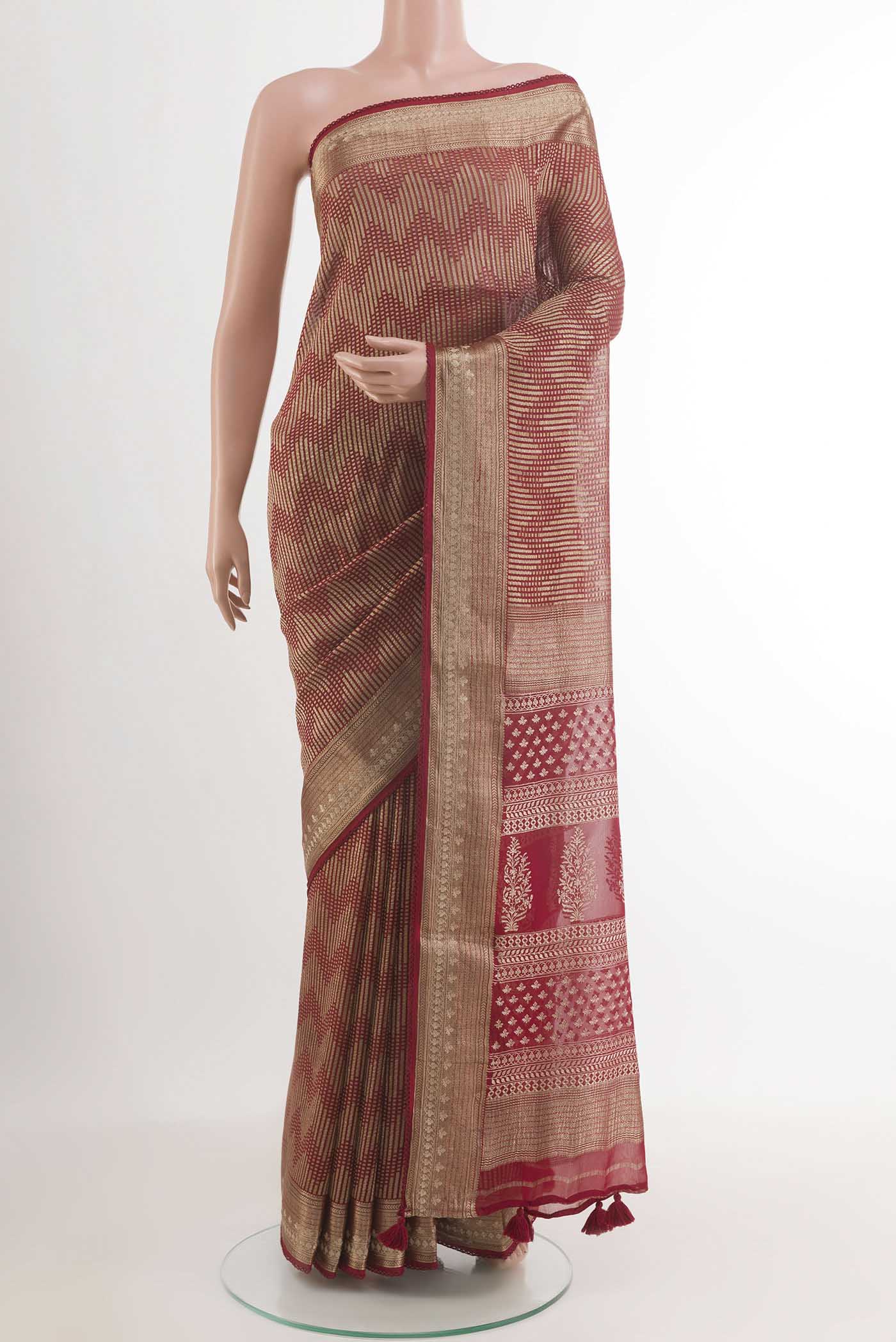 Maroon Mysore Crepe Saree