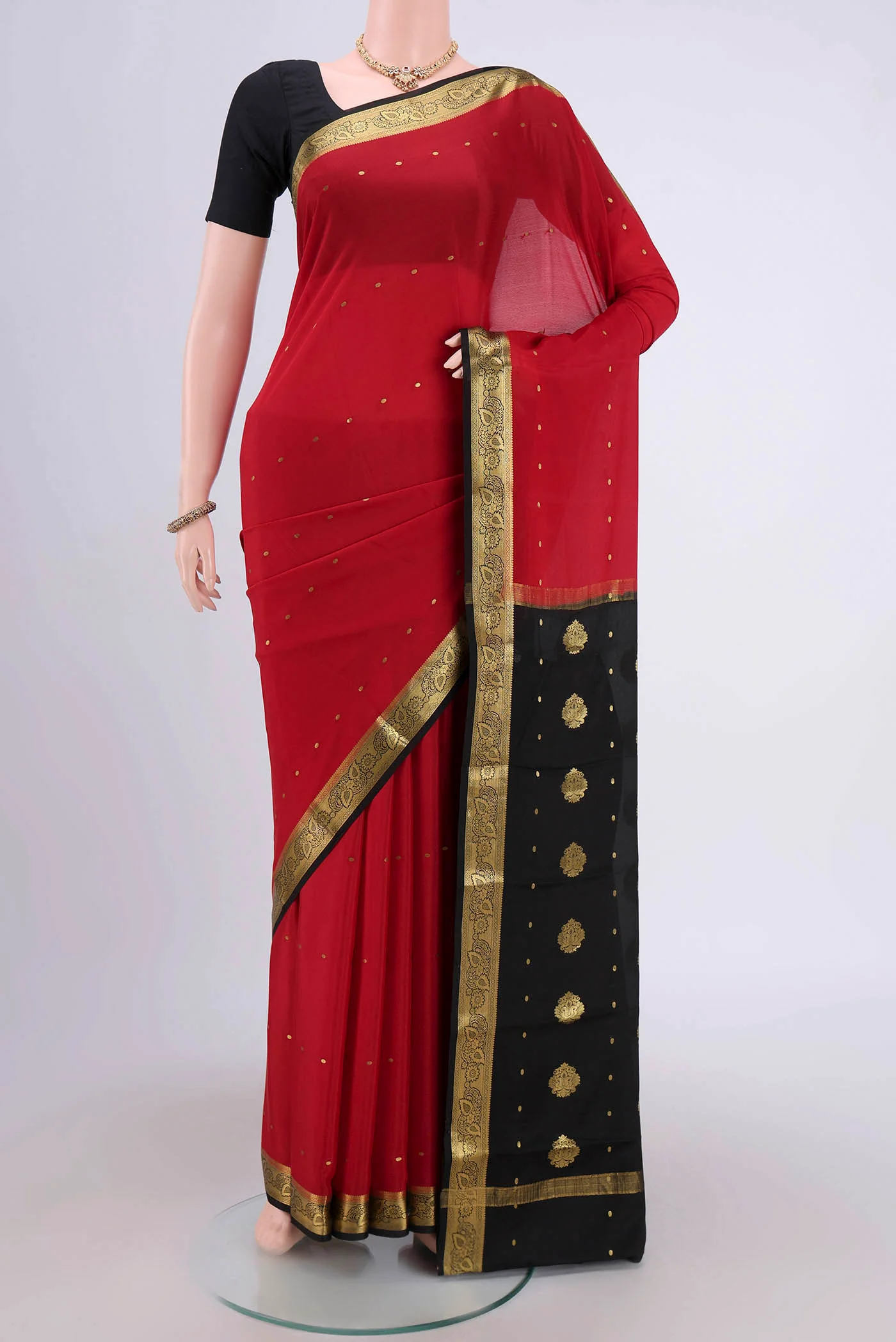 Red Mysore Crepe Saree