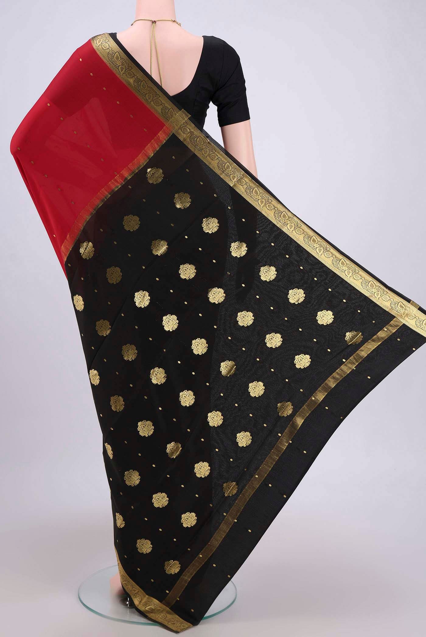 Red Mysore Crepe Saree - Image 3