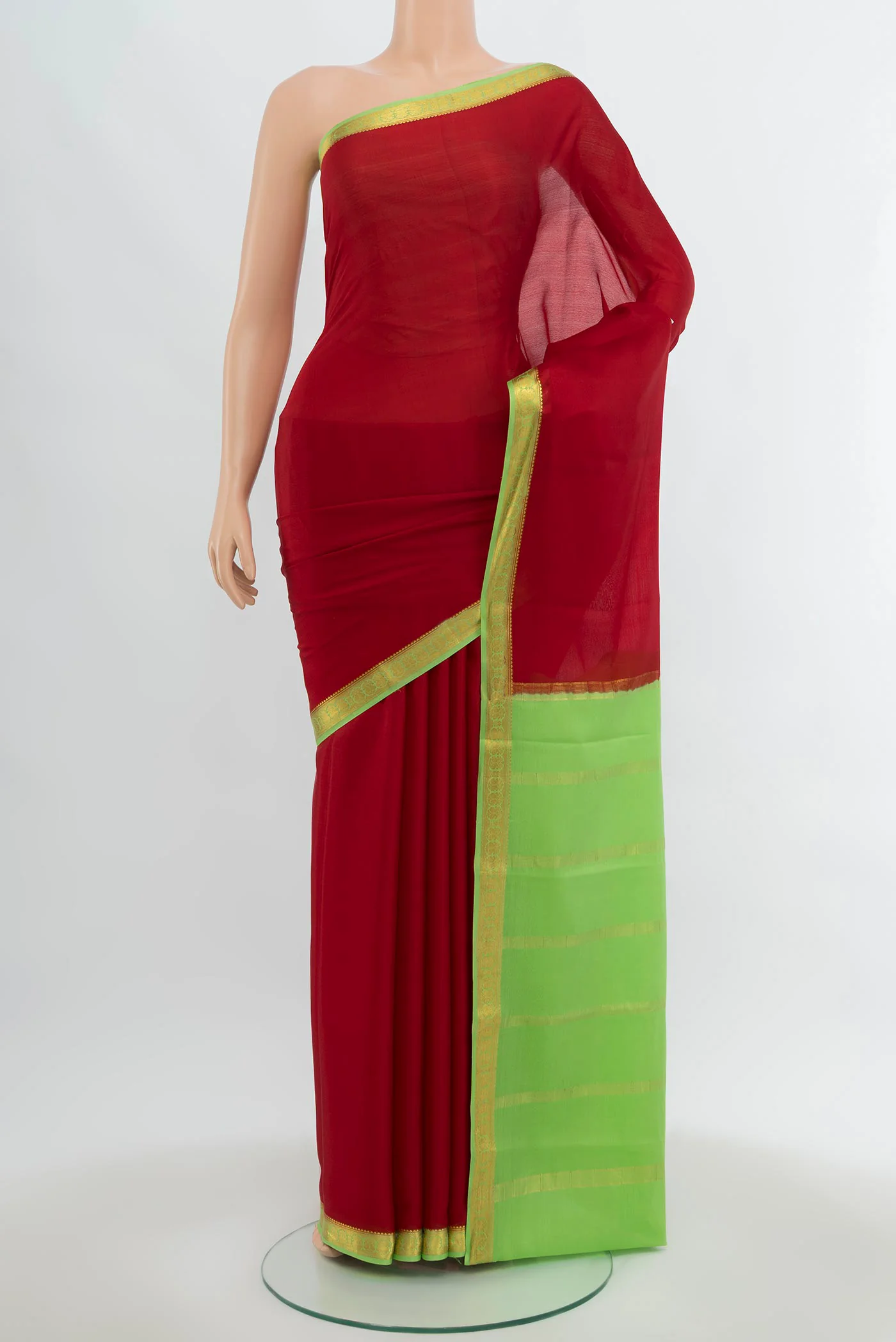 Red Mysore Crepe Saree