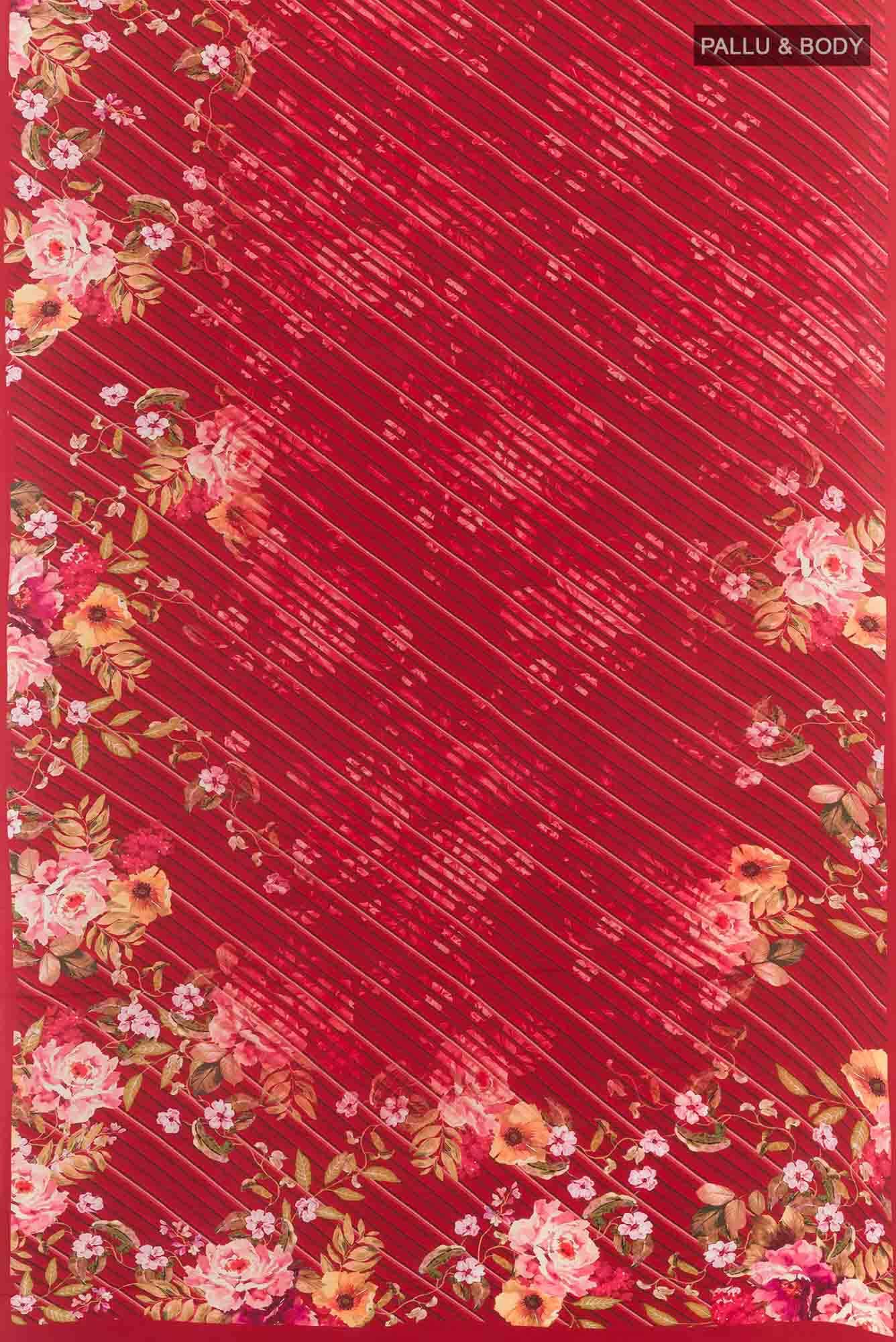 Red Mysore Crepe Saree - Image 3