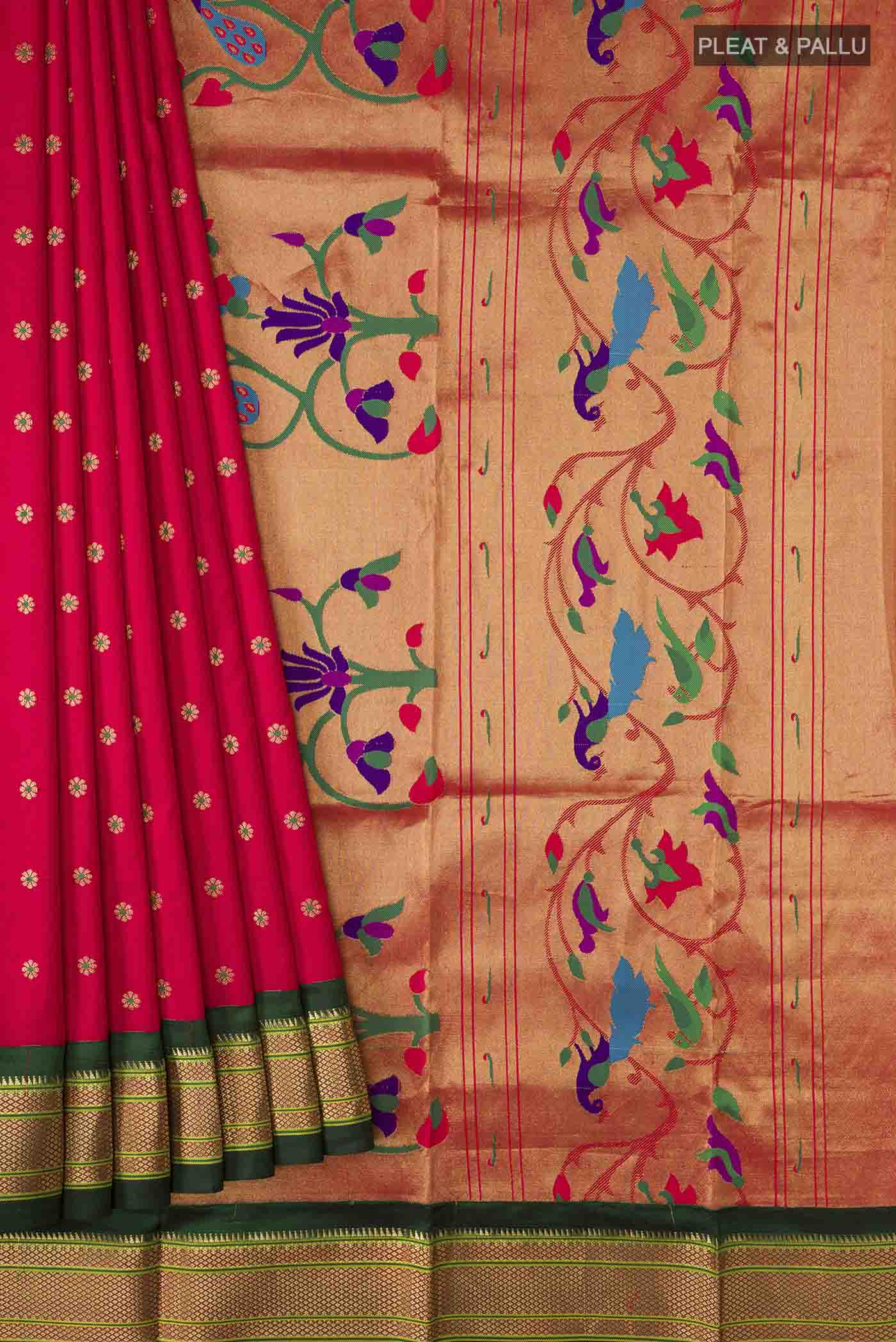 Pink with Orange Color Paithani Silk Saree - Image 4