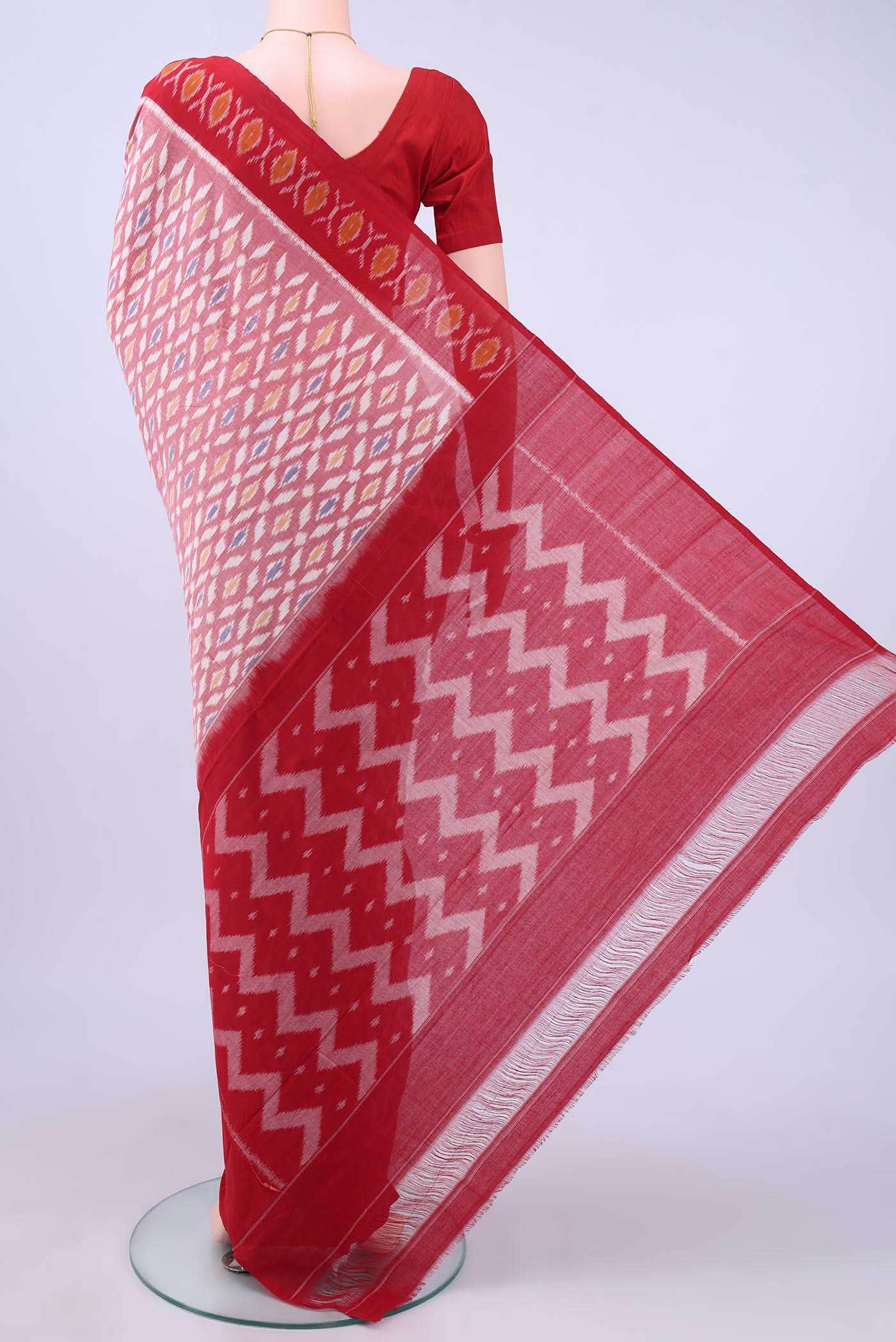 Red Pochampally Cotton Saree - Image 2