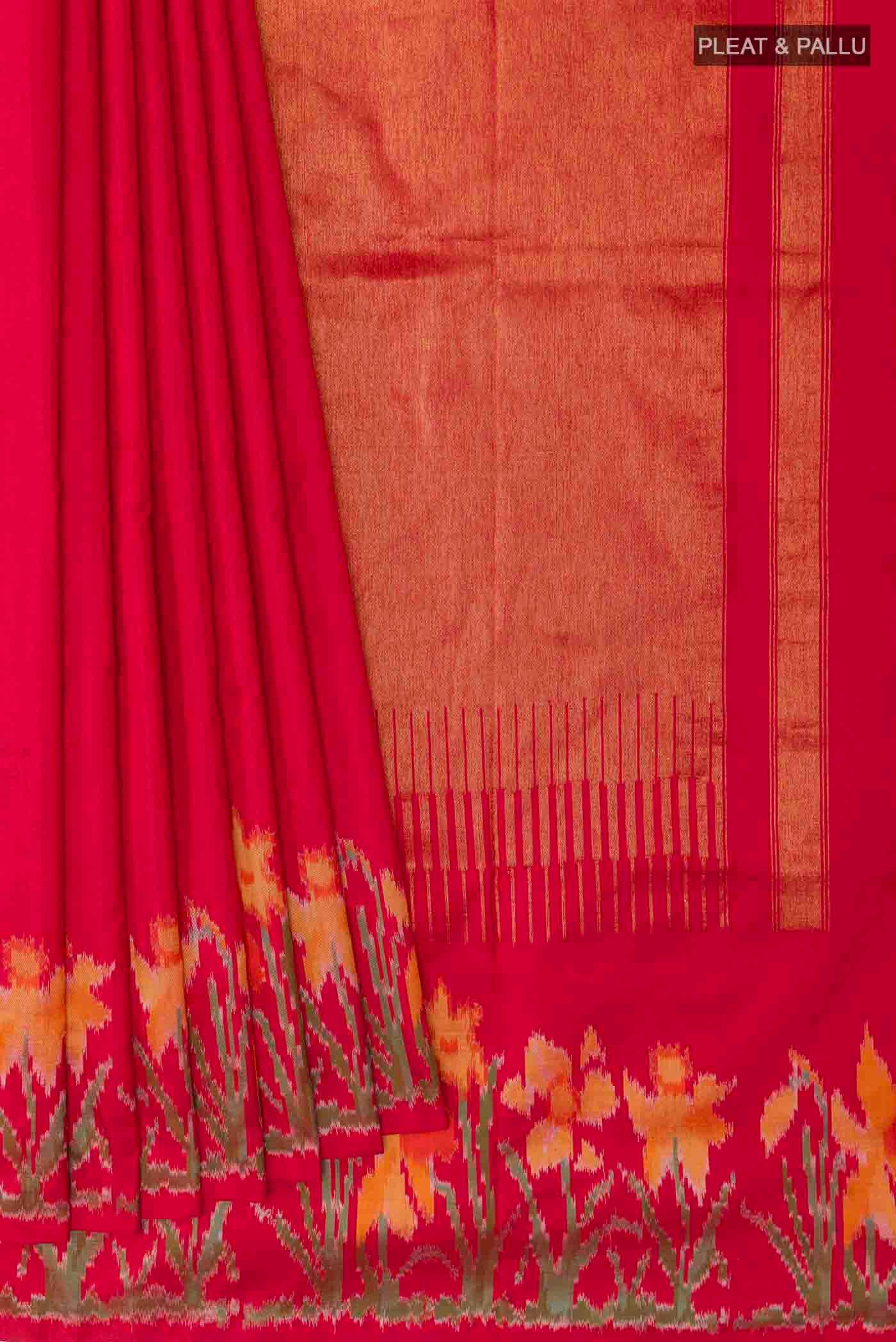 Red Pochampally Silk Saree - Image 4