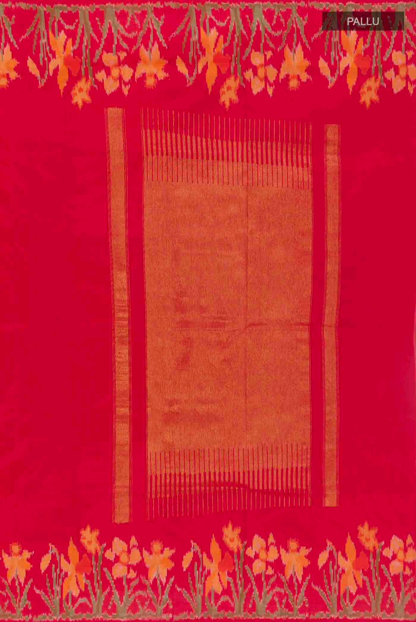 Red Pochampally Silk Saree - Image 7