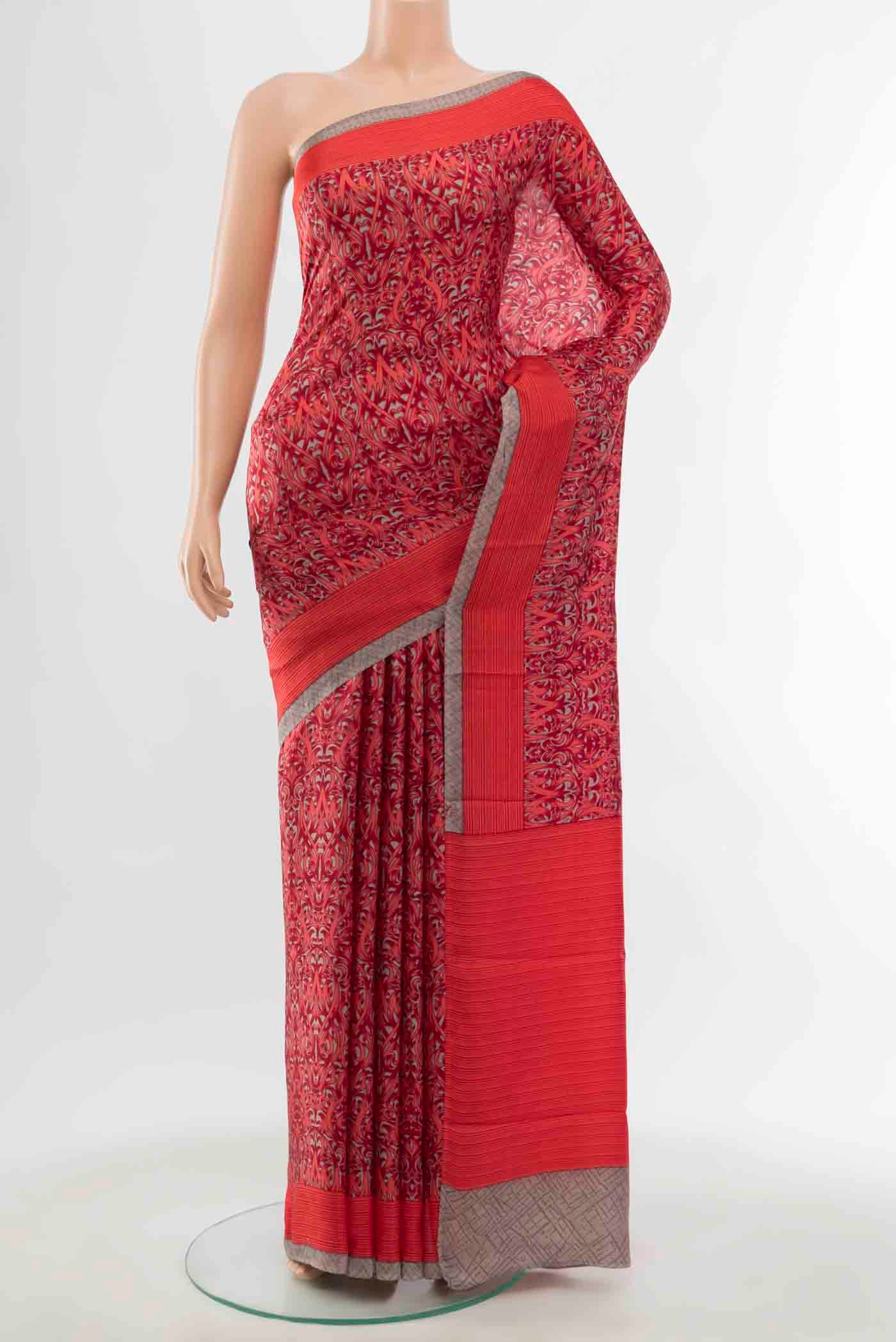 Red Printed Silk Saree