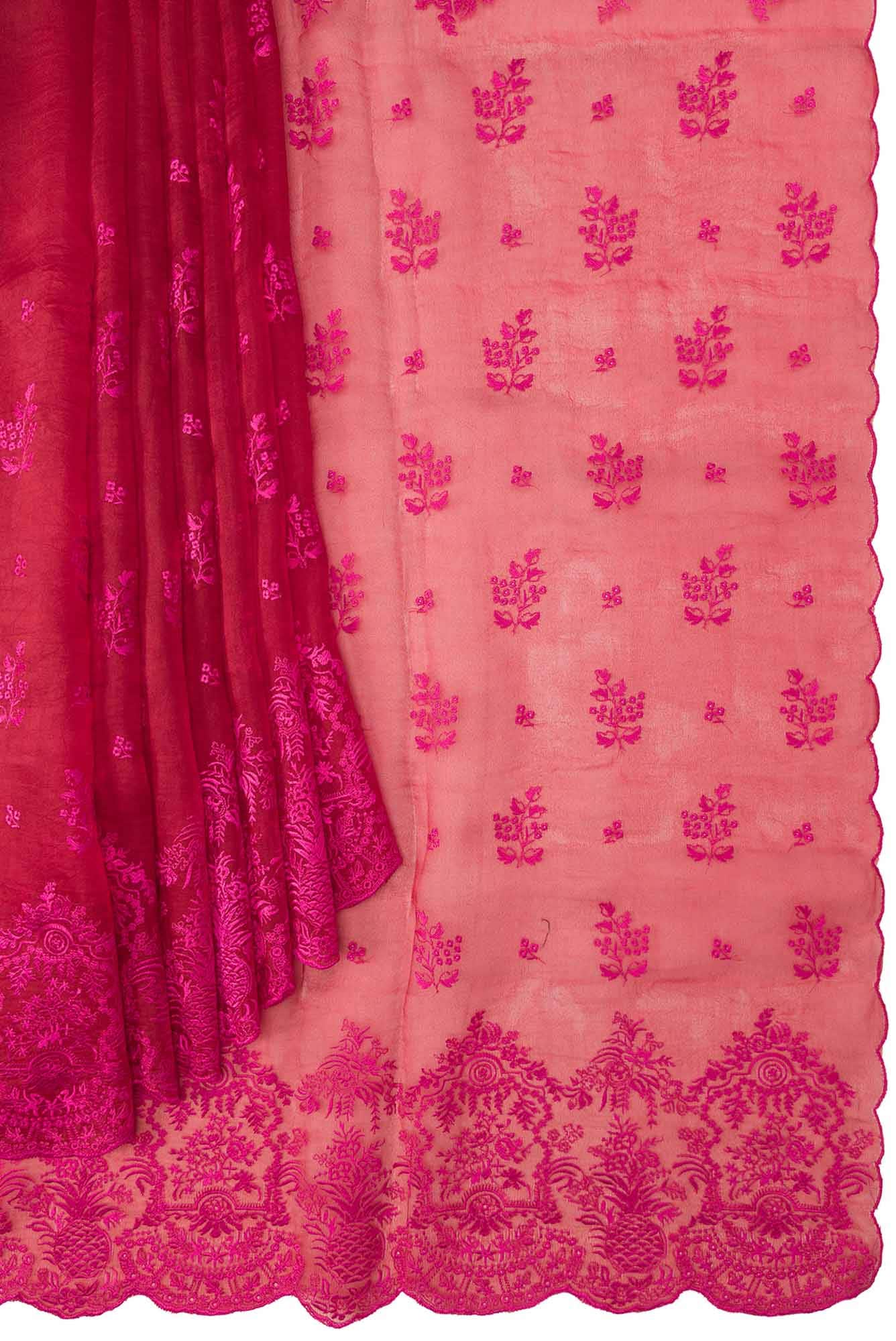 Passion Paradise Red floral design saree from Embroidered Romance Collection by Nalli - Image 2