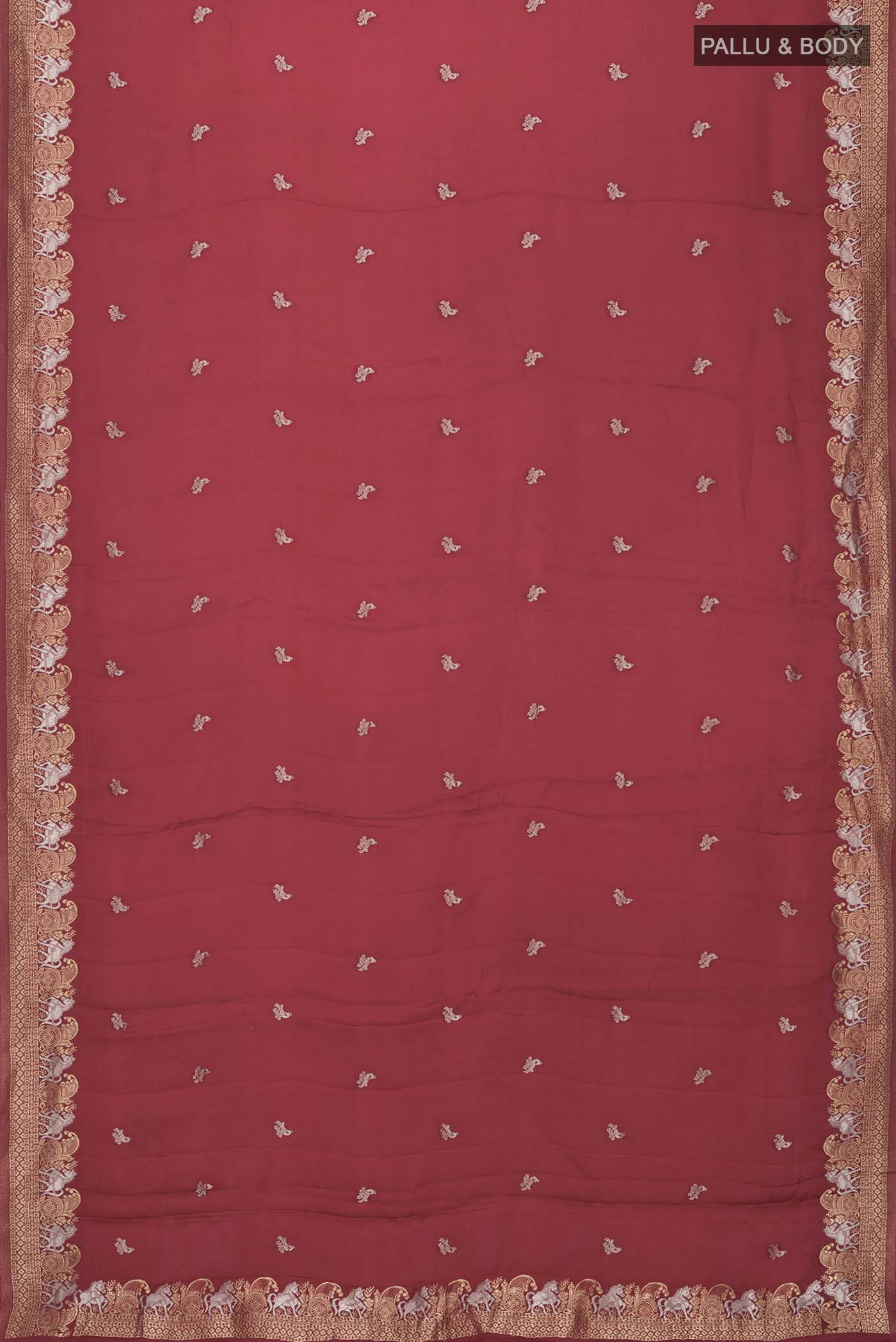Red Satin Silk Saree - Image 5