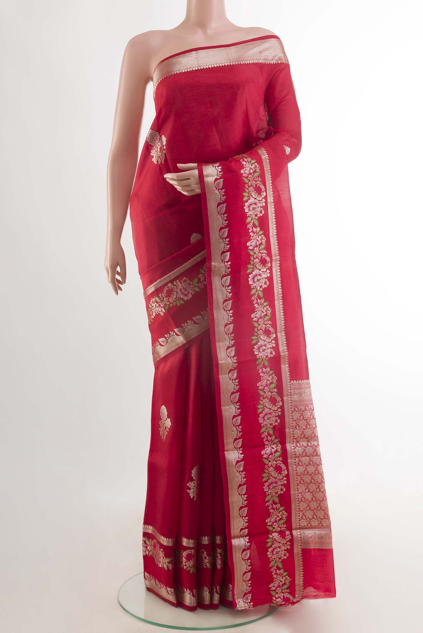 Red Banarasi Raw Silk Saree