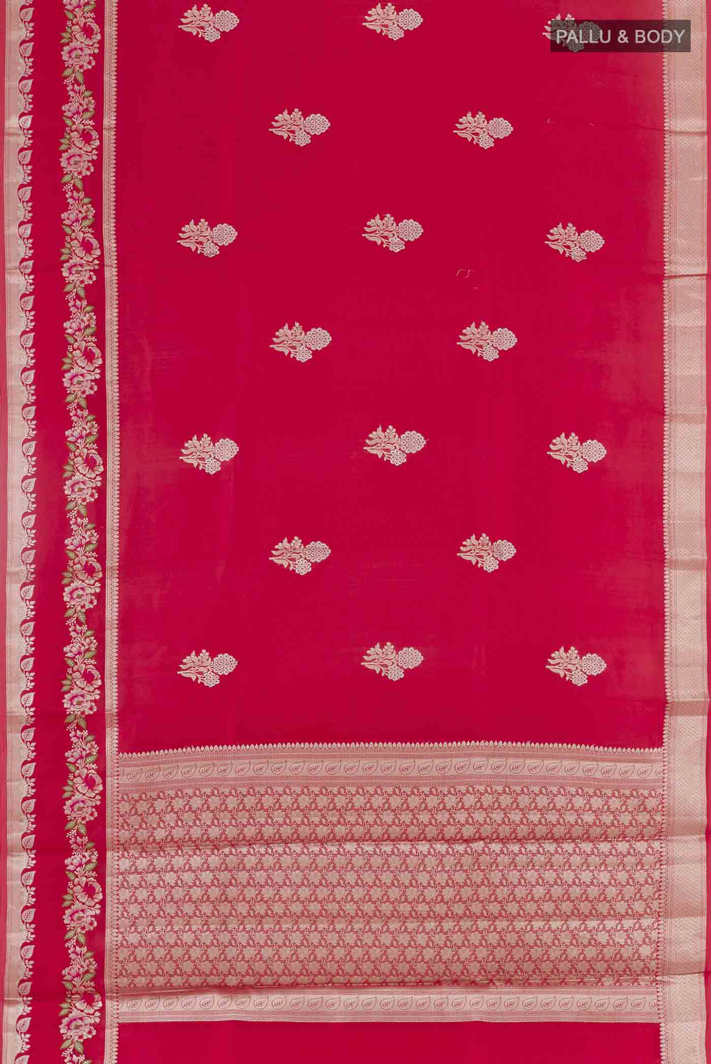 Red Banarasi Raw Silk Saree - Image 5