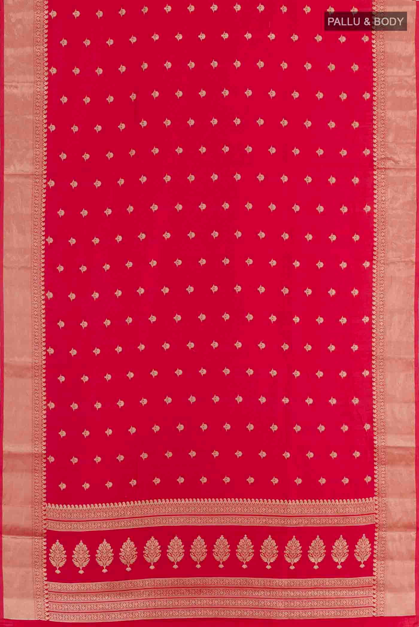 Red Banarasi Raw Silk Saree - Image 3