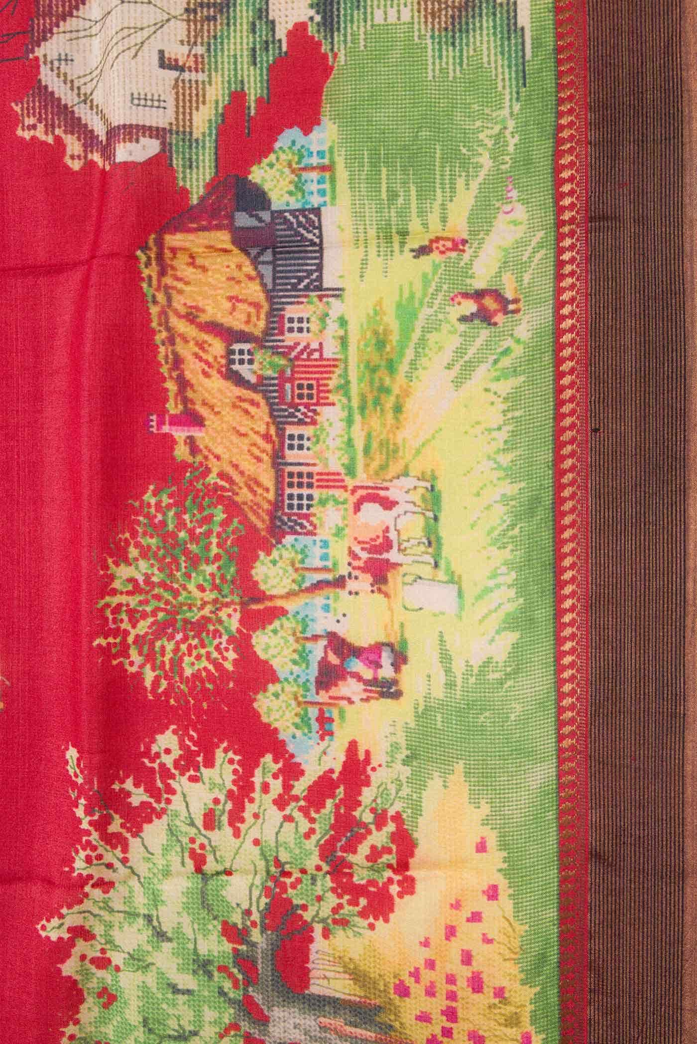 Red Tussar Silk Saree - Image 3