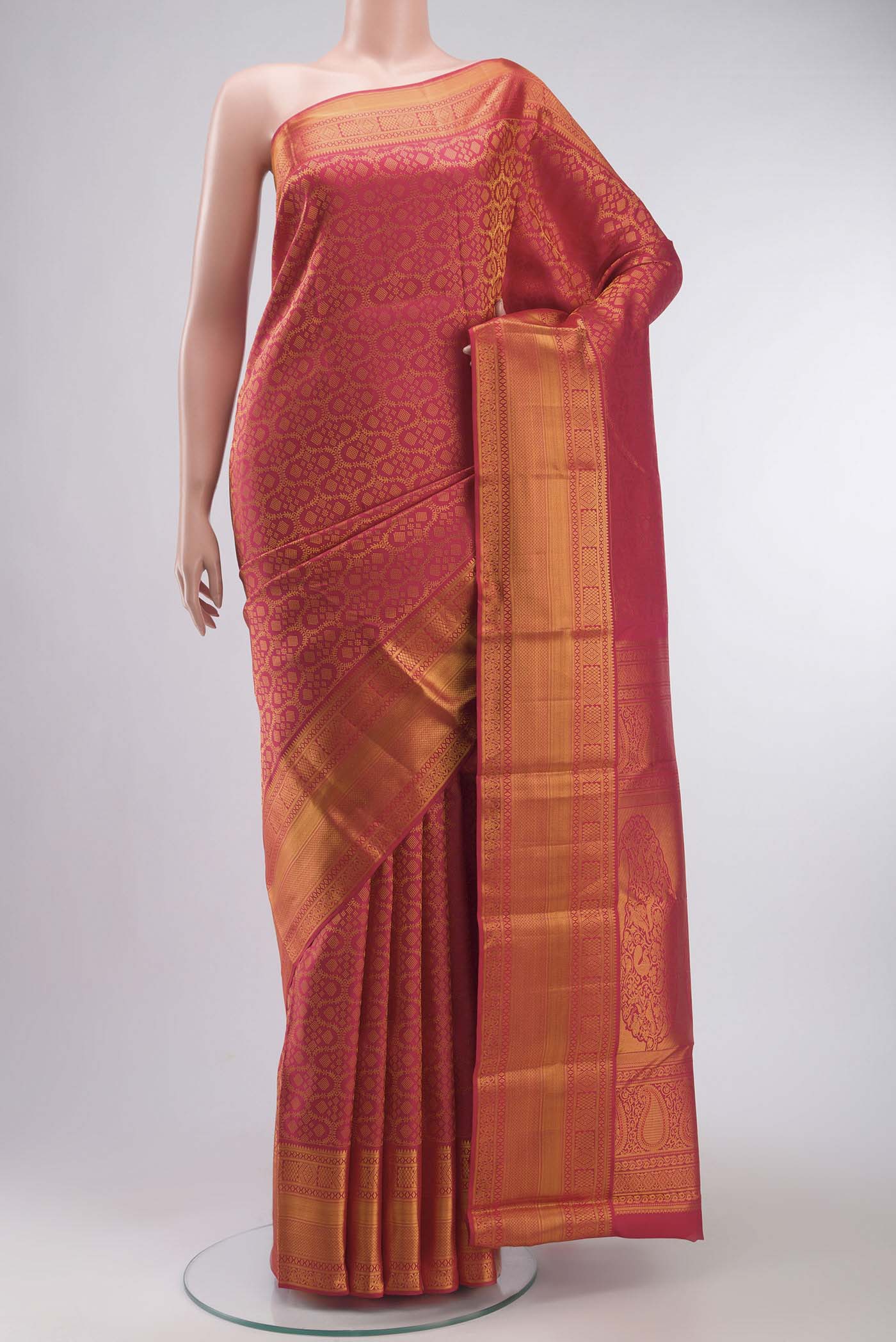 Red with Pink Color Kanjivaram Silk Saree