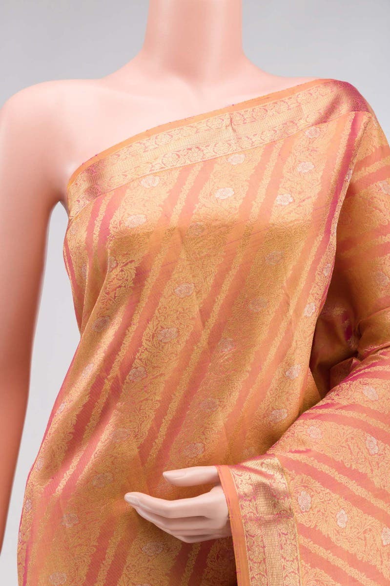 Rohini-Light Pink with Yellow Dual Tone Kanchipuram Silk Saree - Image 2
