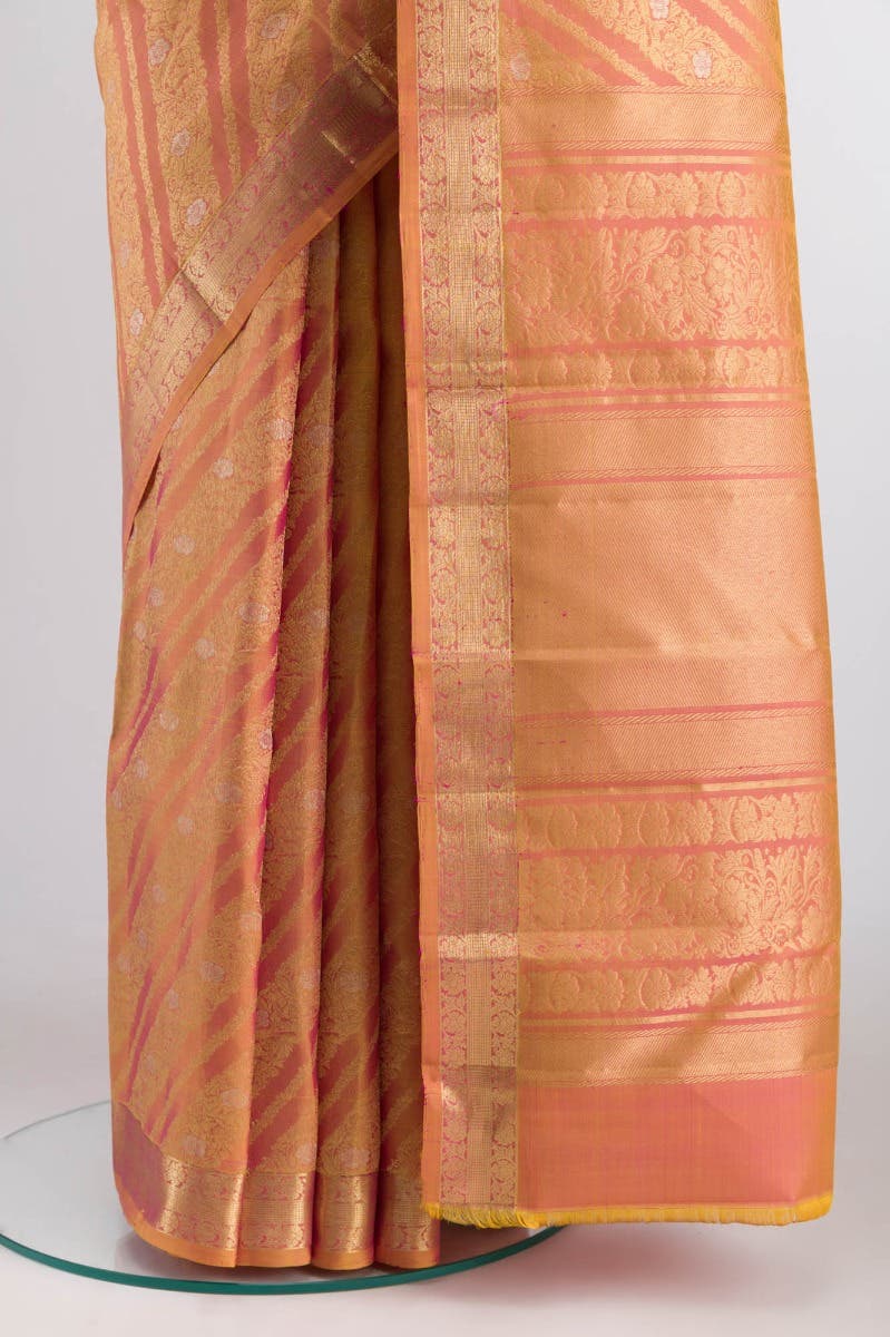 Rohini-Light Pink with Yellow Dual Tone Kanchipuram Silk Saree - Image 3