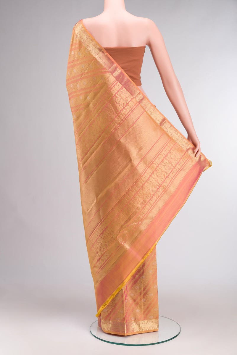 Rohini-Light Pink with Yellow Dual Tone Kanchipuram Silk Saree - Image 4