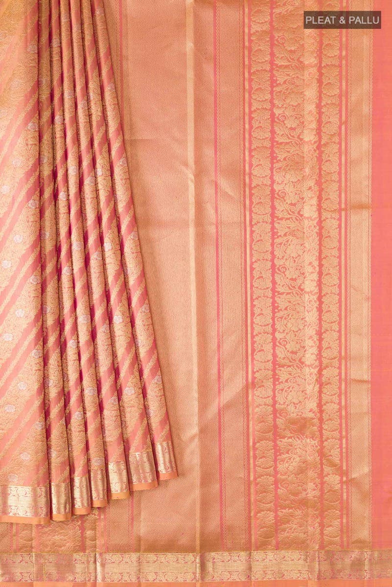 Rohini-Light Pink with Yellow Dual Tone Kanchipuram Silk Saree - Image 5