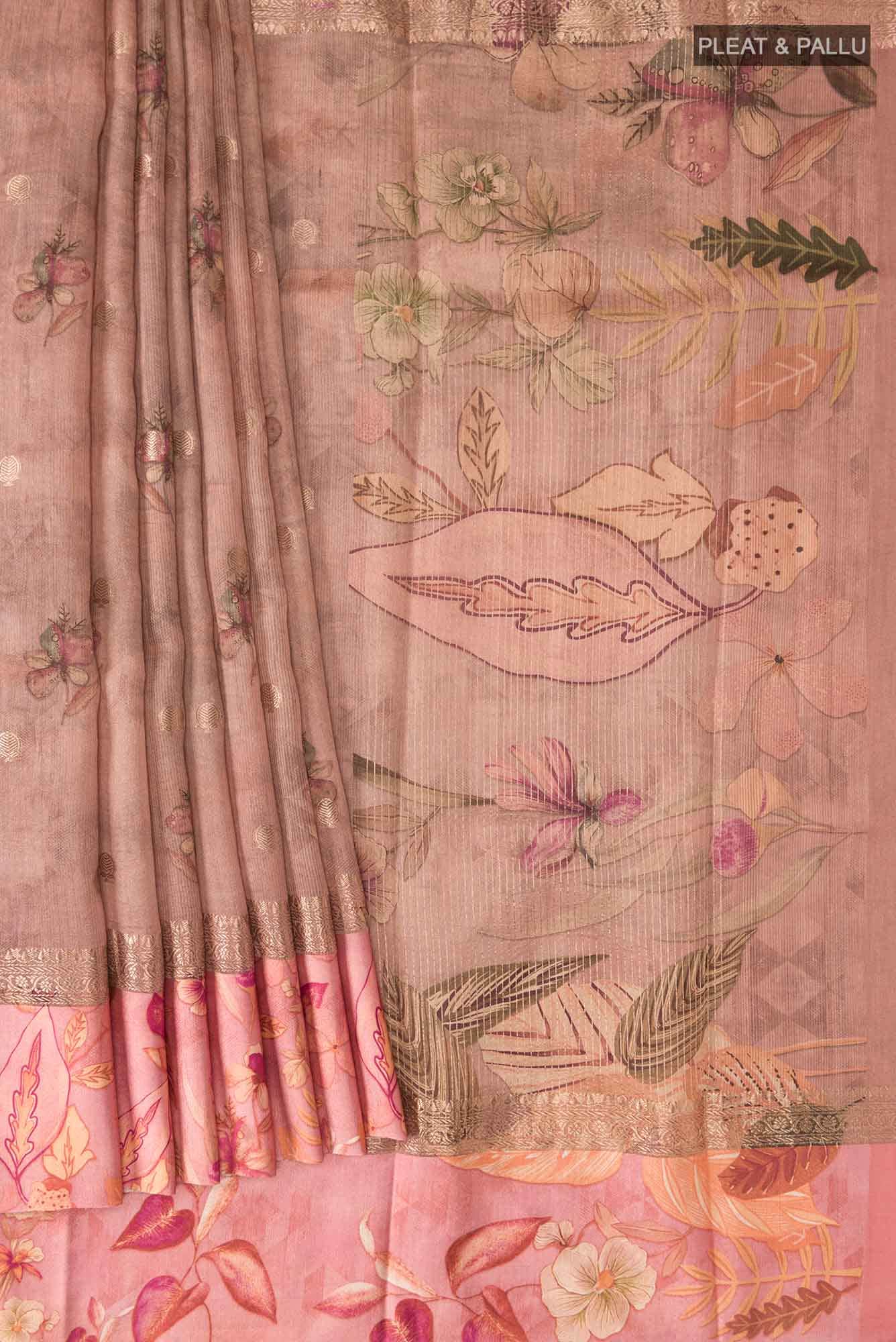 Rose Gold Bhagalpuri Tussar Silk Saree - Image 2