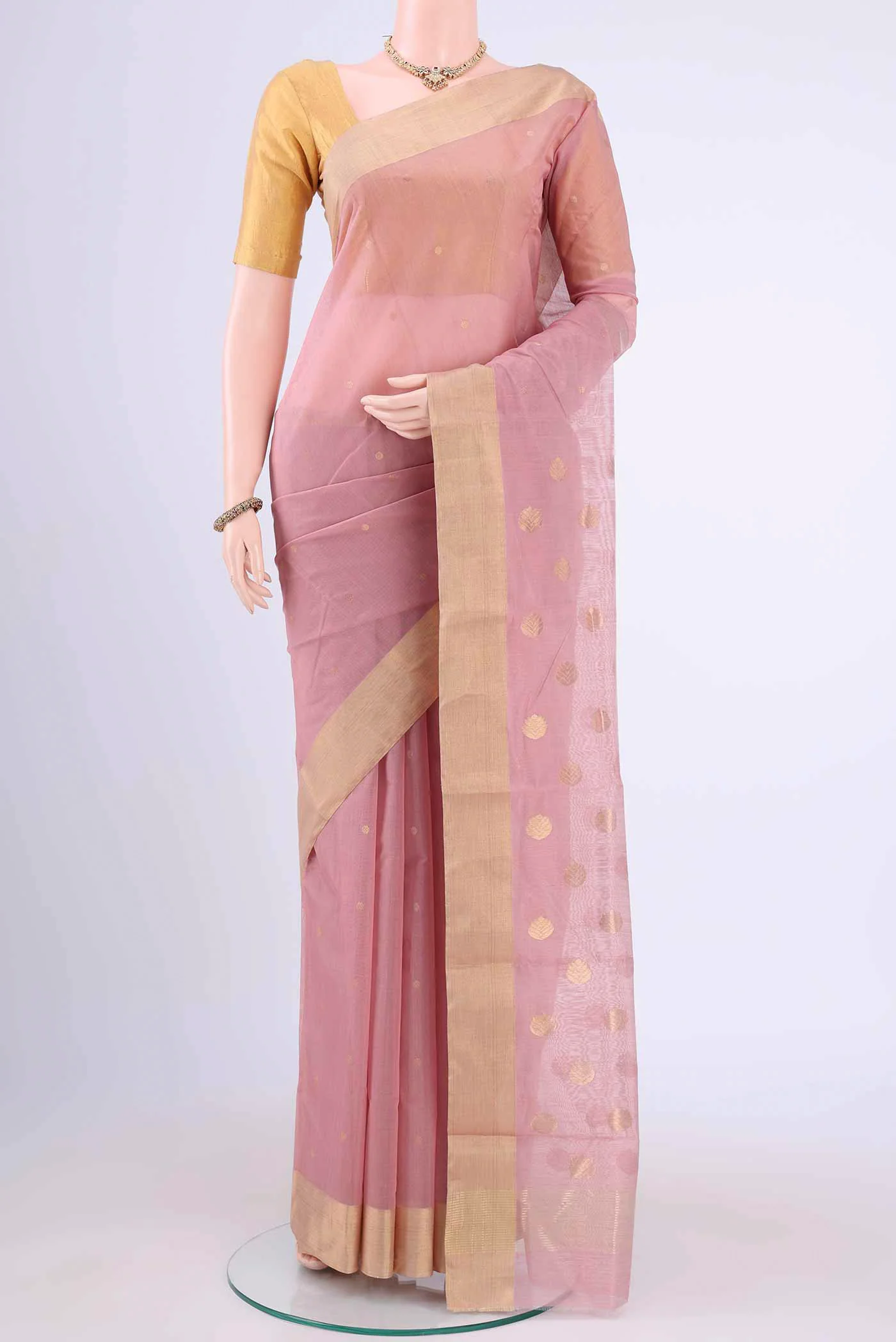Rose Gold Chanderi Silk Saree