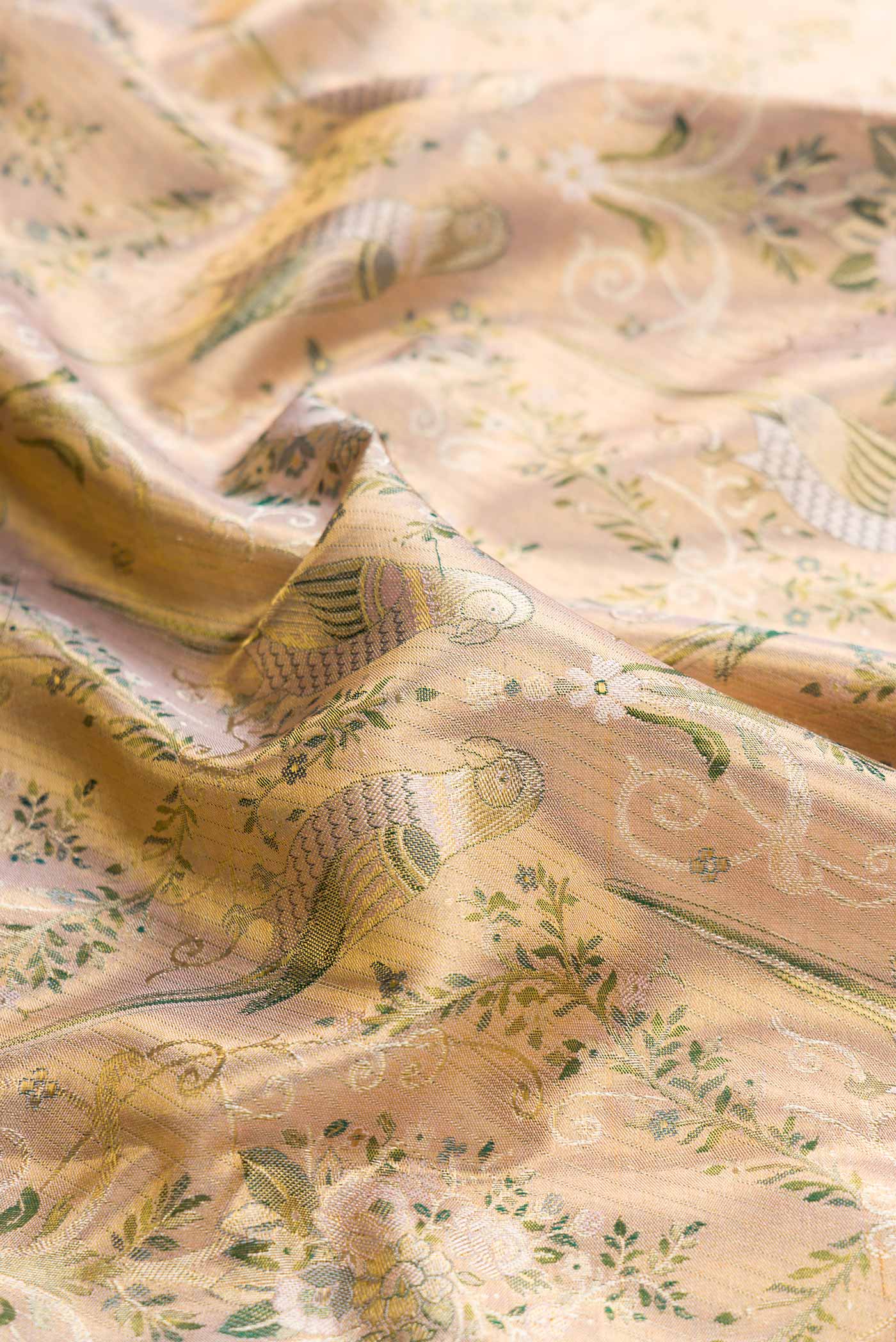 Rose Gold Dual Tone Kanchipuram Silk Saree - Image 2