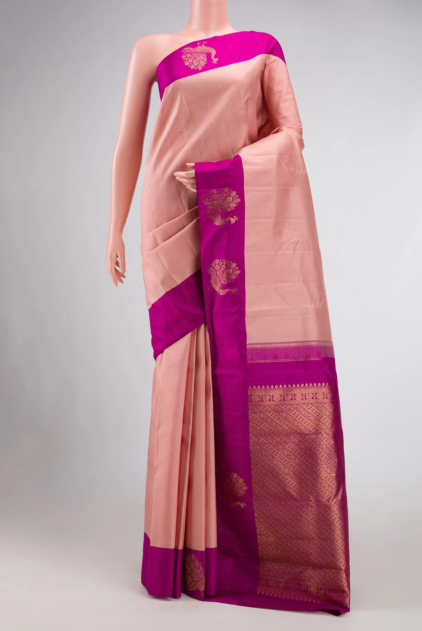 Rose Gold Dual Tone Kanjivaram Silk Saree