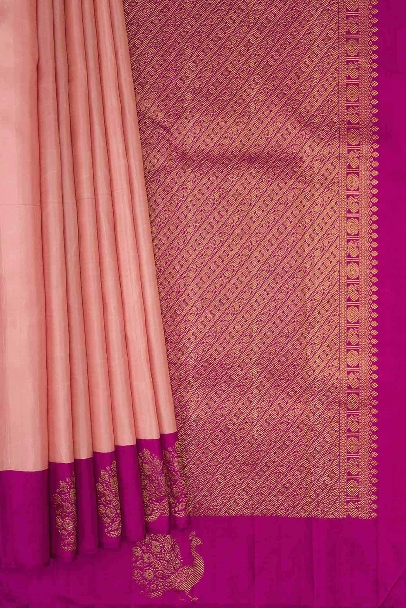 Rose Gold Dual Tone Kanjivaram Silk Saree - Image 4