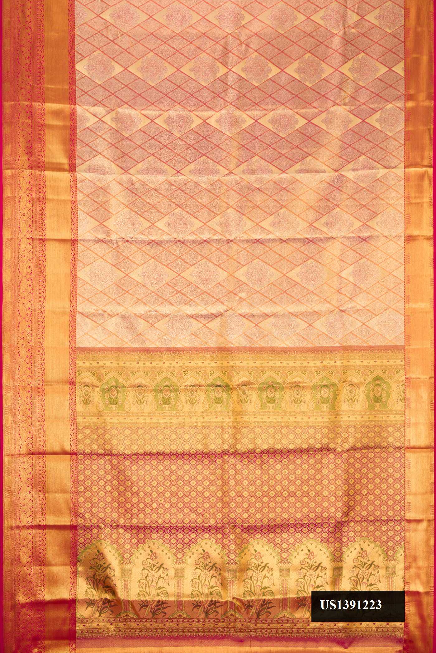 Rose Gold Dual Tone Kanchipuram Tissue Silk Saree
