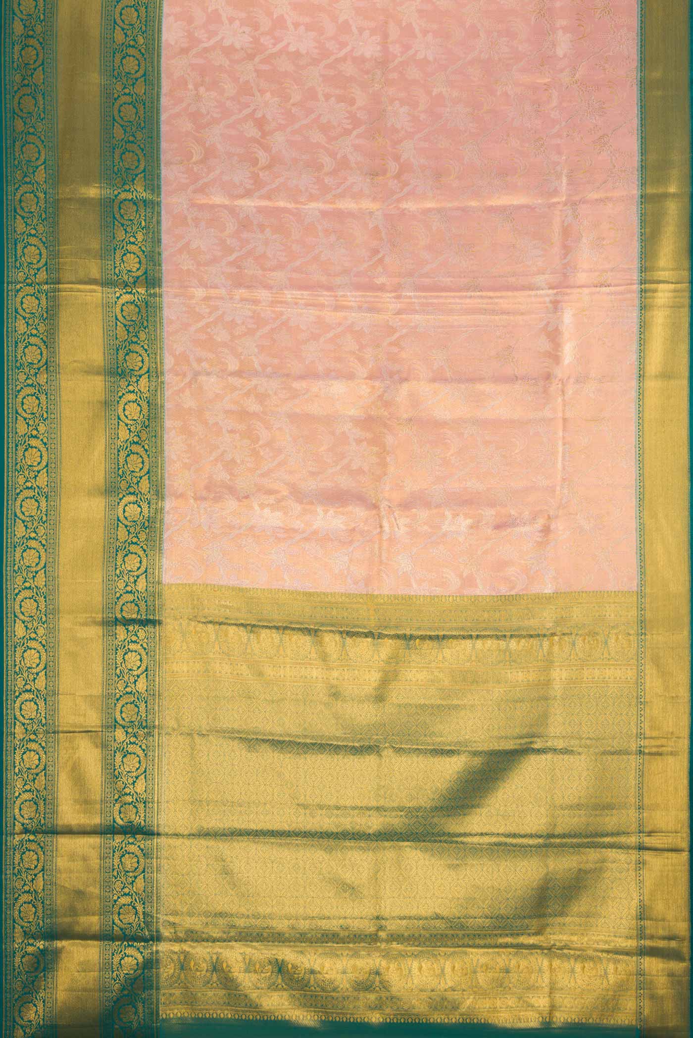 Rose Gold Dual Tone Kanchipuram Tissue Silk Saree - Image 6