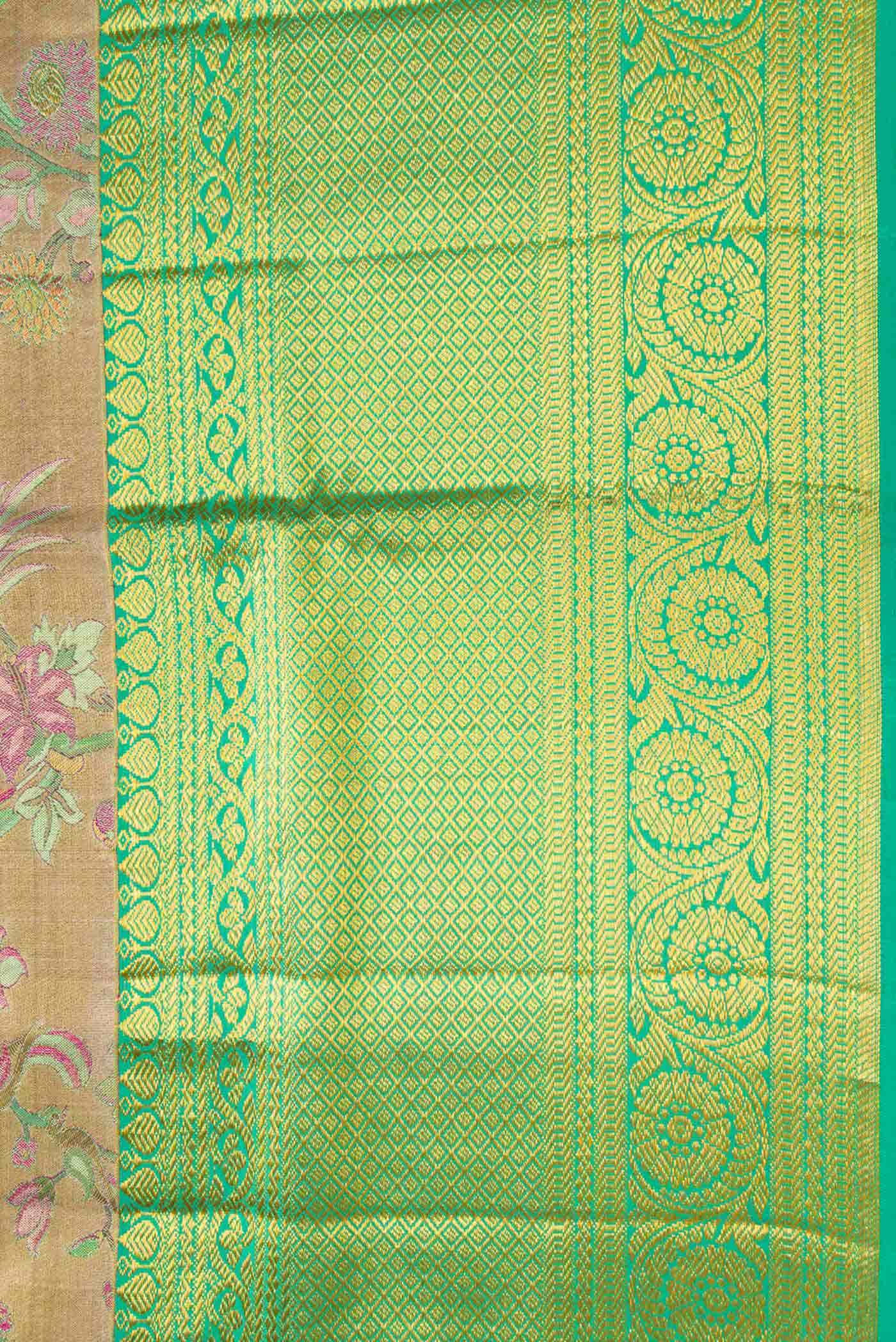 Rose Gold Dual Tone Kanchipuram Tissue Silk Saree - Image 6